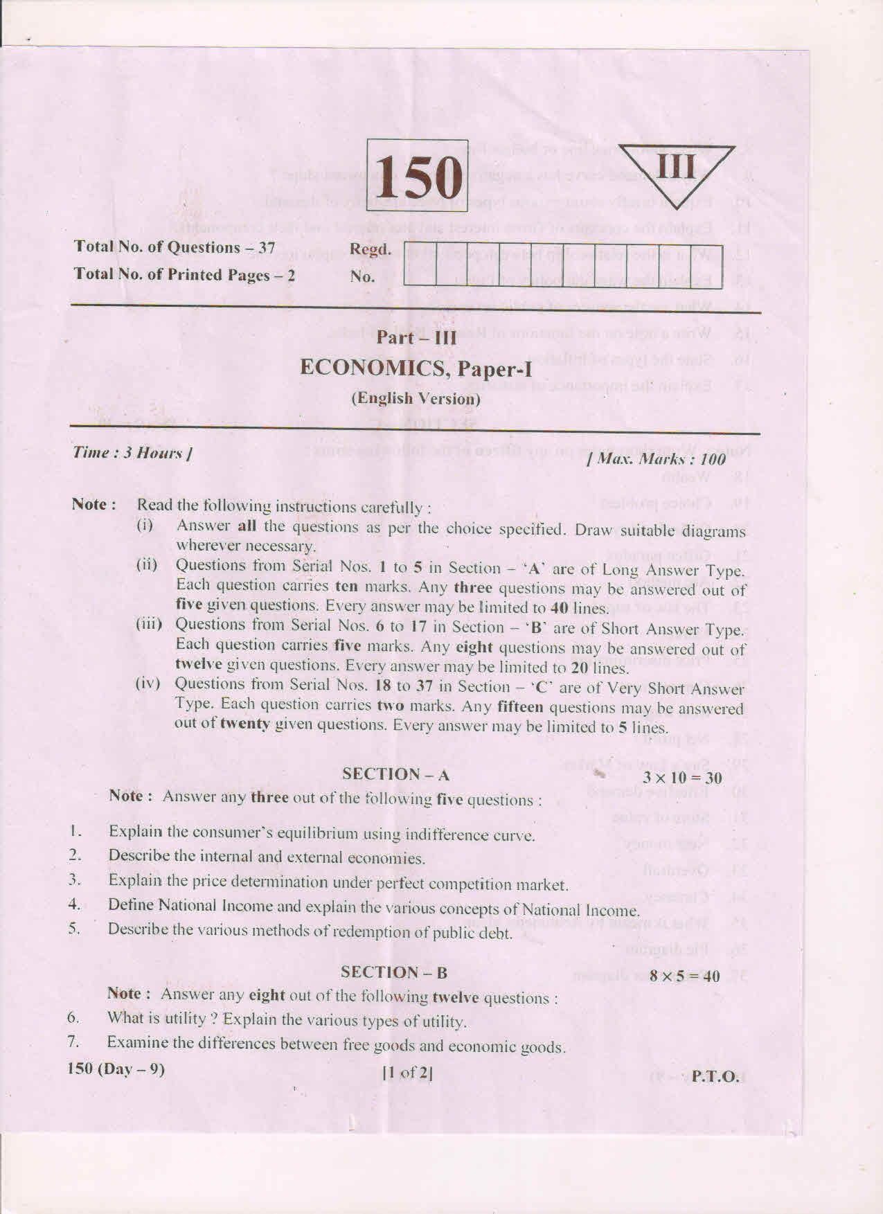 AP Inter 1st Year Economics-I (EM) March-2019-General Question Paper - Page 1