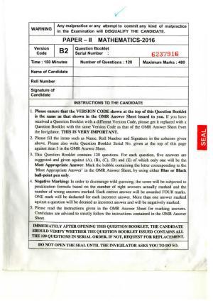 KEAM Paper II 2016 Question Paper