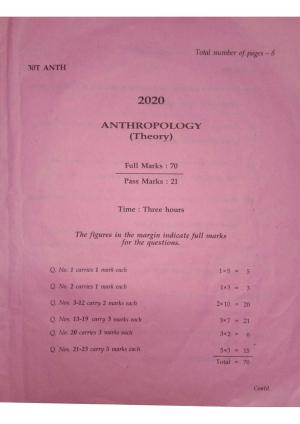 Assam HS 2nd Year Anthropology 2020 Question Paper