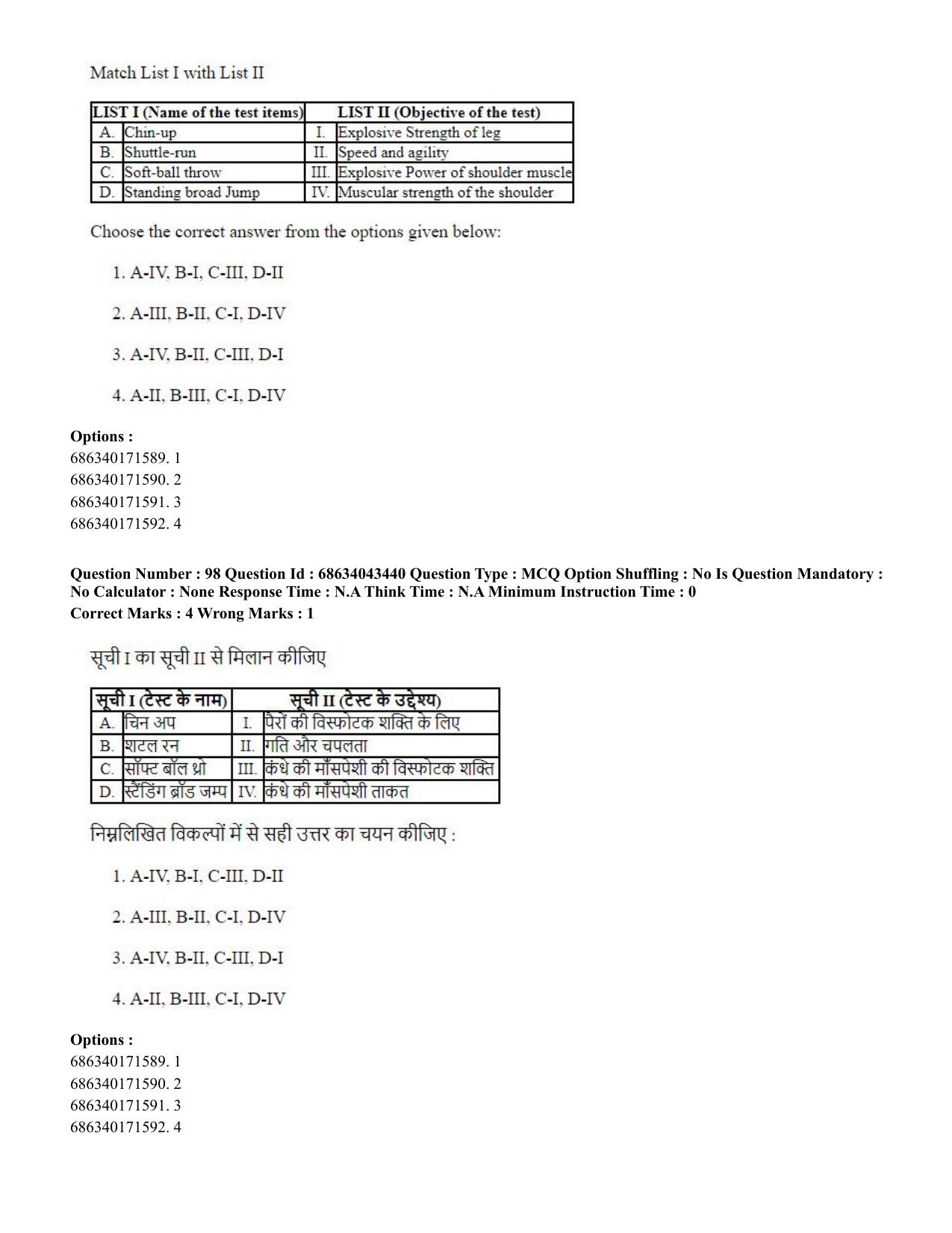 CUET PG 2023: COQP18 – Physical Education (Hin) Shift 3 (30-06-2023) Question Paper - Page 98