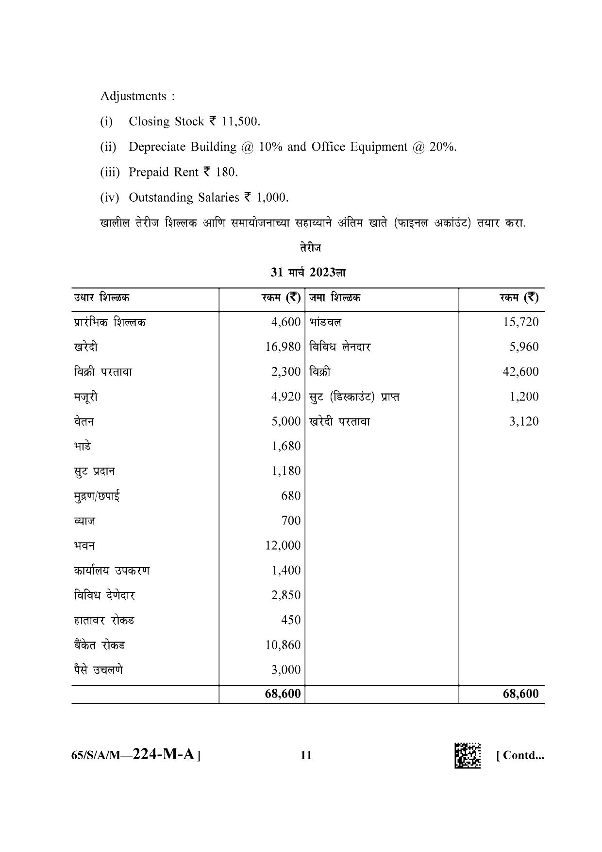 NIOS 2023 Class 10 Accountancy (Marathi) Question Paper - Page 11