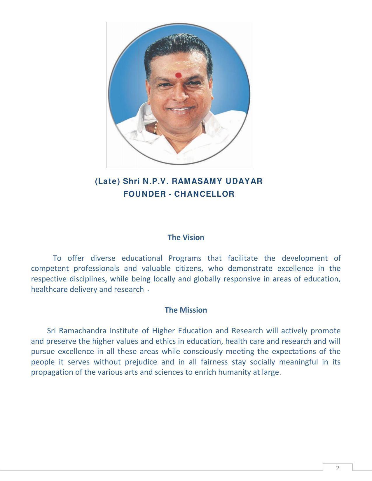 Sri Ramachandra University,Chennai Group: PG - B Prospectus 2022-23 - Page 2