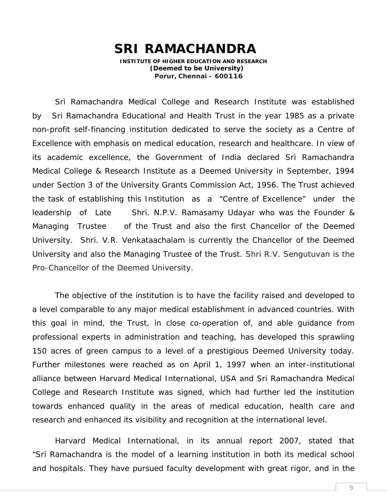 Sri Ramachandra University,Chennai Group: PG - B Prospectus 2022-23 - Page 9