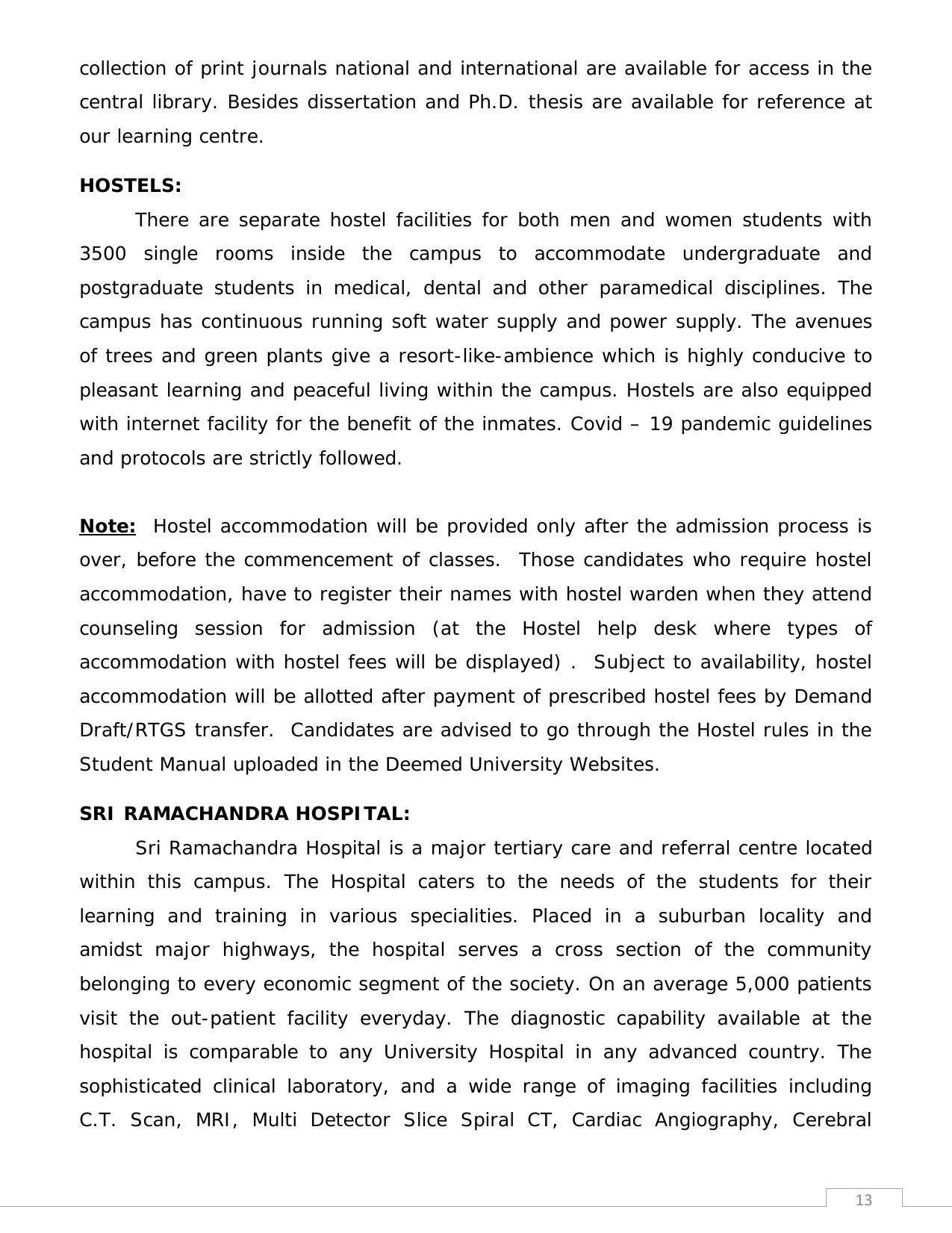 Sri Ramachandra University,Chennai Group: PG - B Prospectus 2022-23 - Page 13