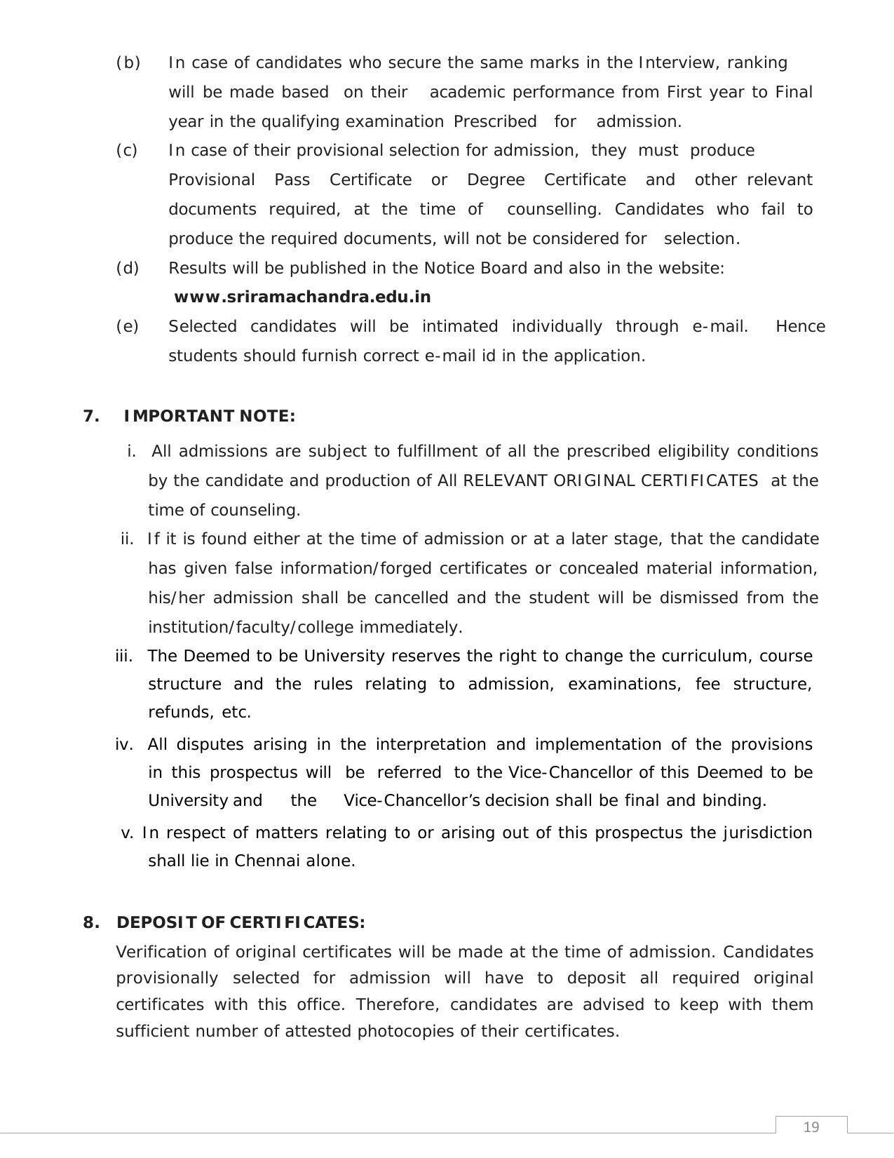 Sri Ramachandra University,Chennai Group: PG - B Prospectus 2022-23 - Page 19