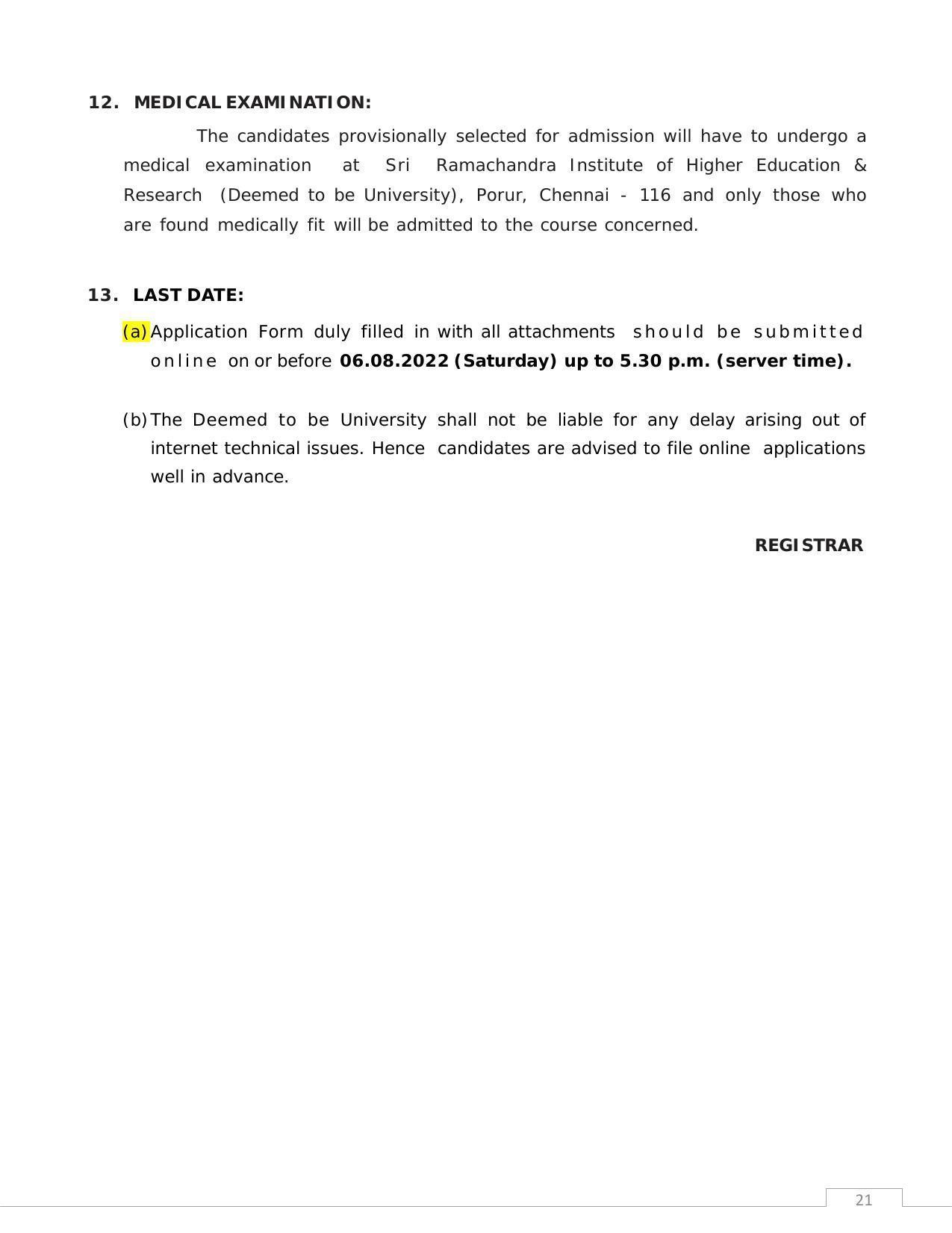 Sri Ramachandra University,Chennai Group: PG - B Prospectus 2022-23 - Page 21