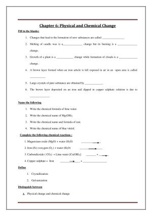 CBSE Worksheets for Class 7 Science Chapter 6 Physical and Chemical Change Assignment