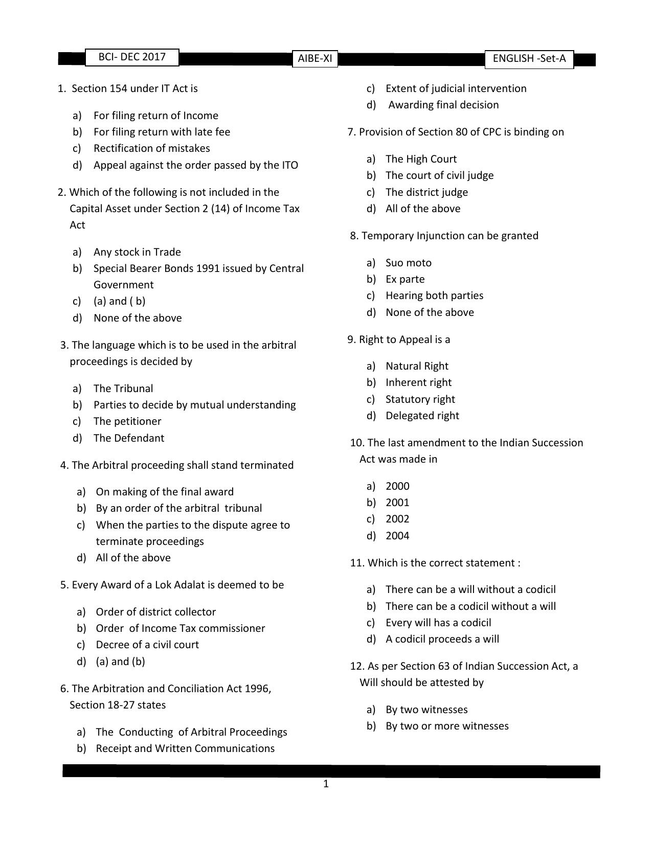 AIBE 11 Question Paper - Page 1