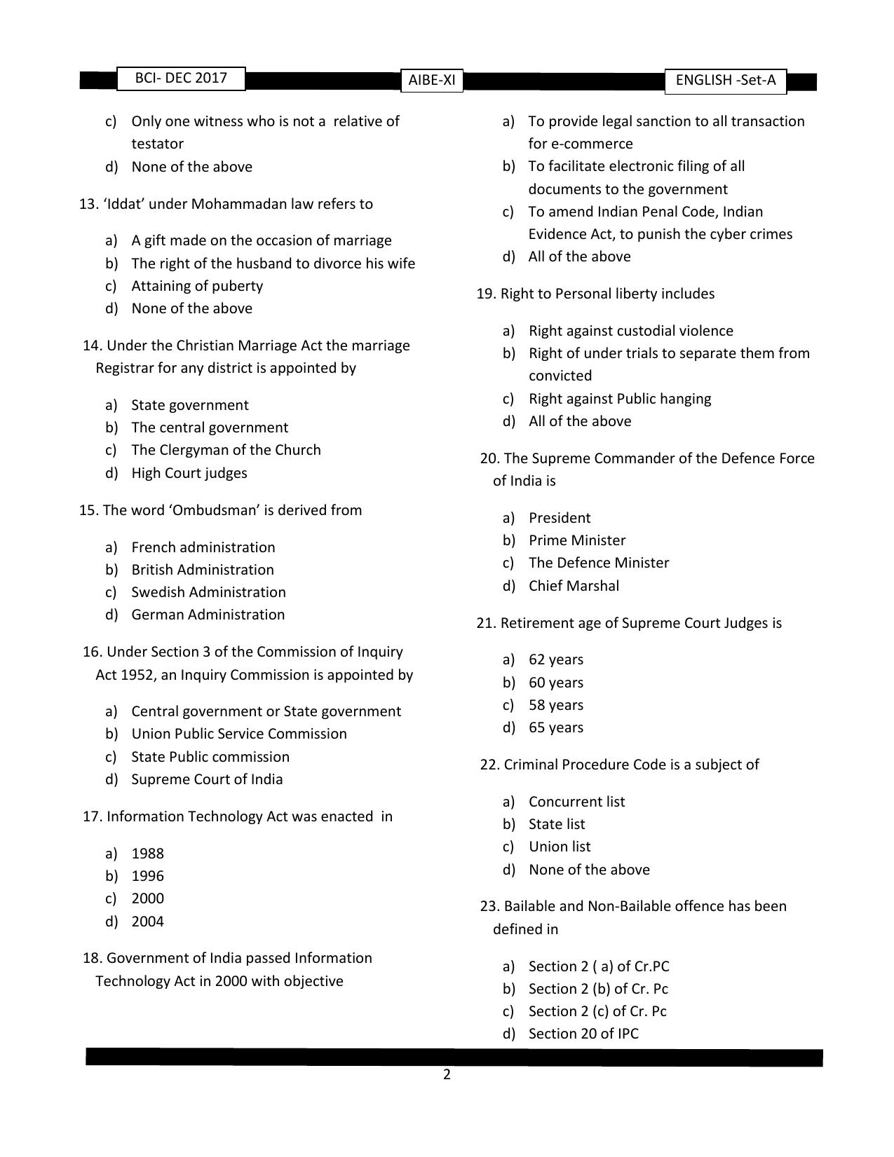 AIBE 11 Question Paper IndCareer Docs