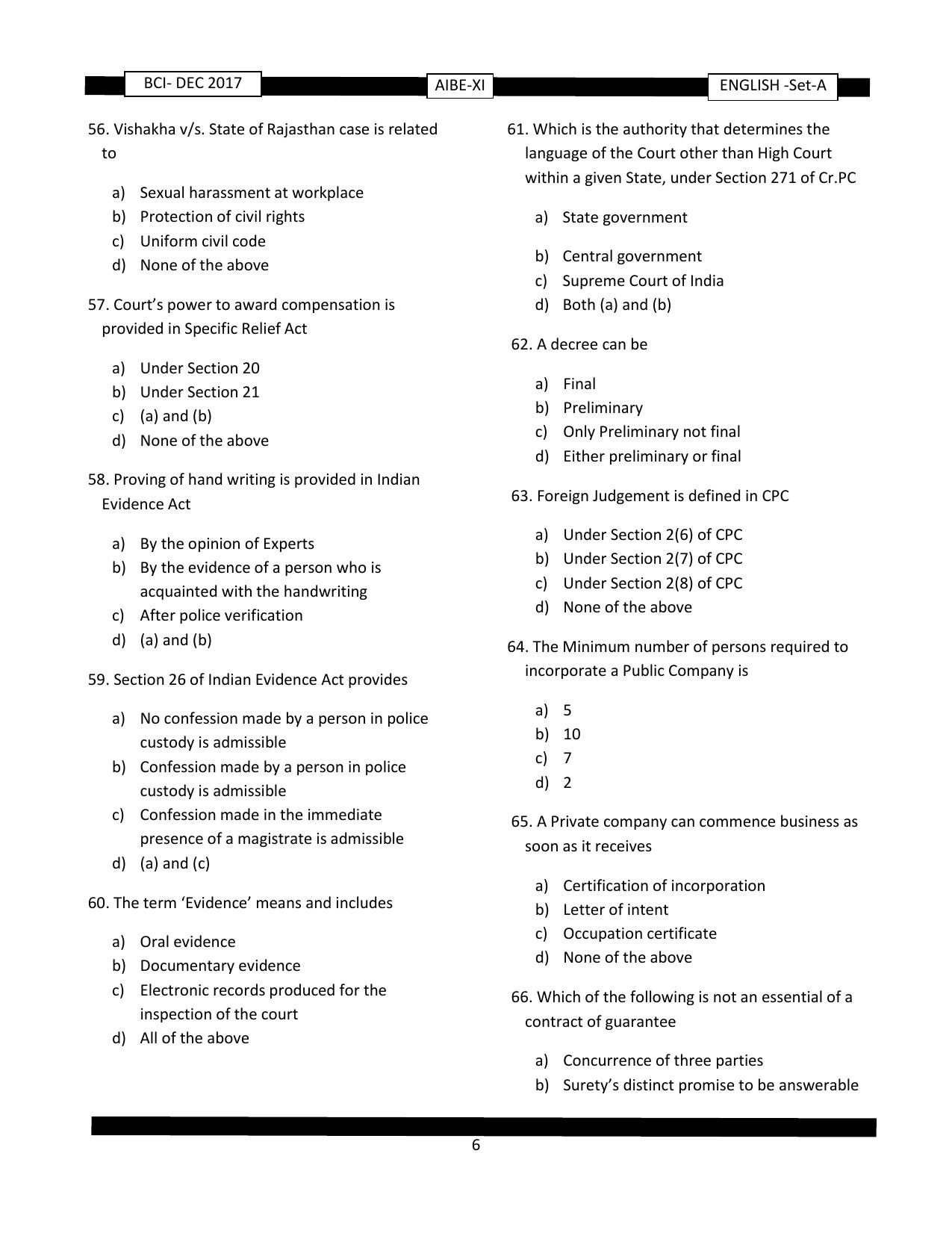 AIBE 11 Question Paper IndCareer Docs