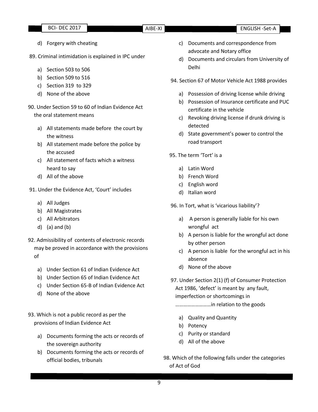 AIBE 11 Question Paper IndCareer Docs