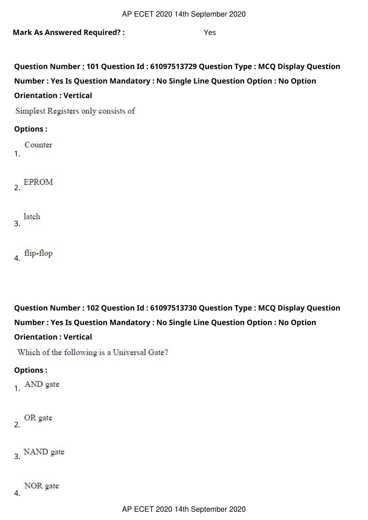 AP ECET 2020 - Computer Science and Engineering (Preview) Question Paper With Preliminary Keys - Page 56