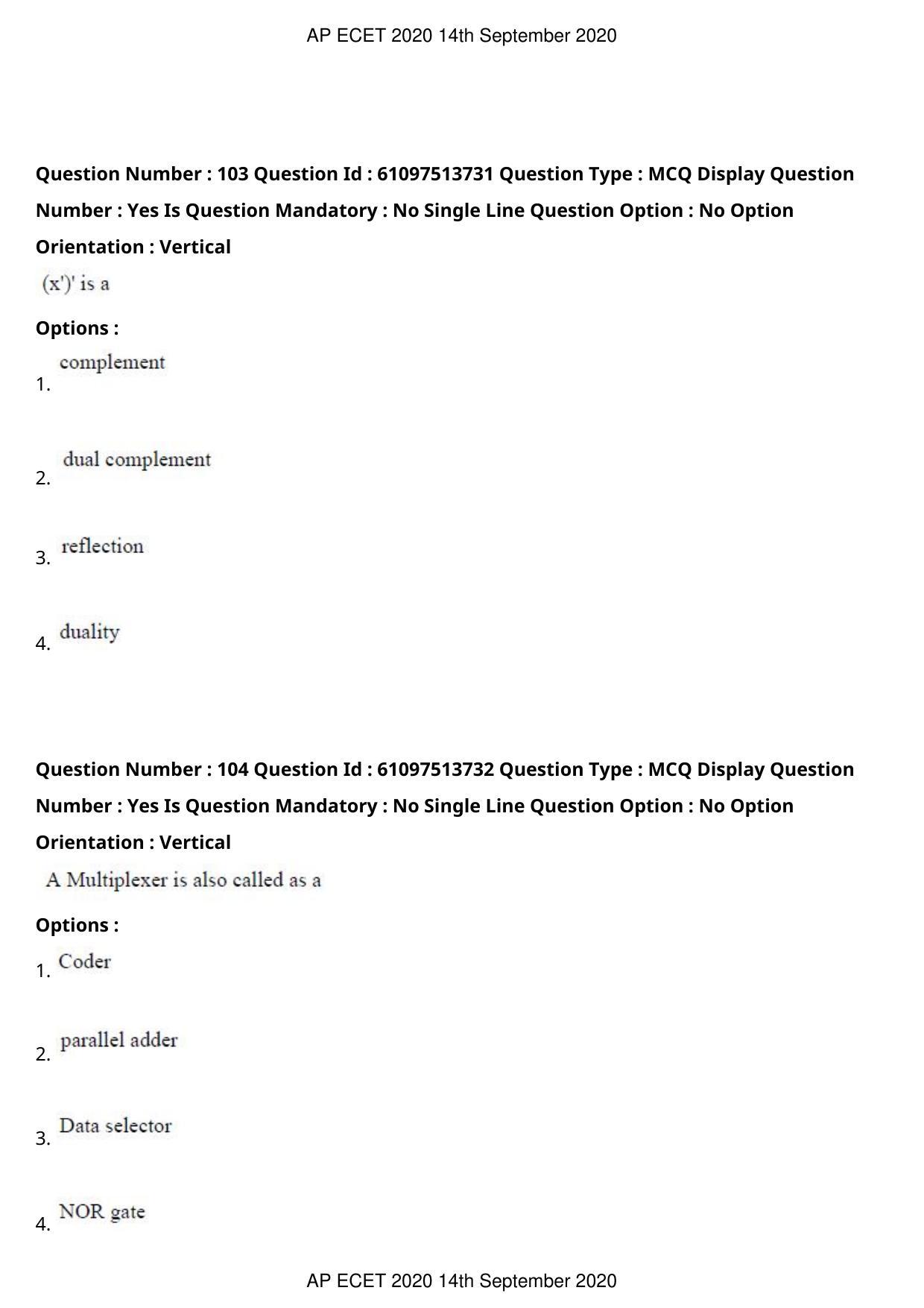 AP ECET 2020 - Computer Science and Engineering (Preview) Question Paper With Preliminary Keys - Page 57