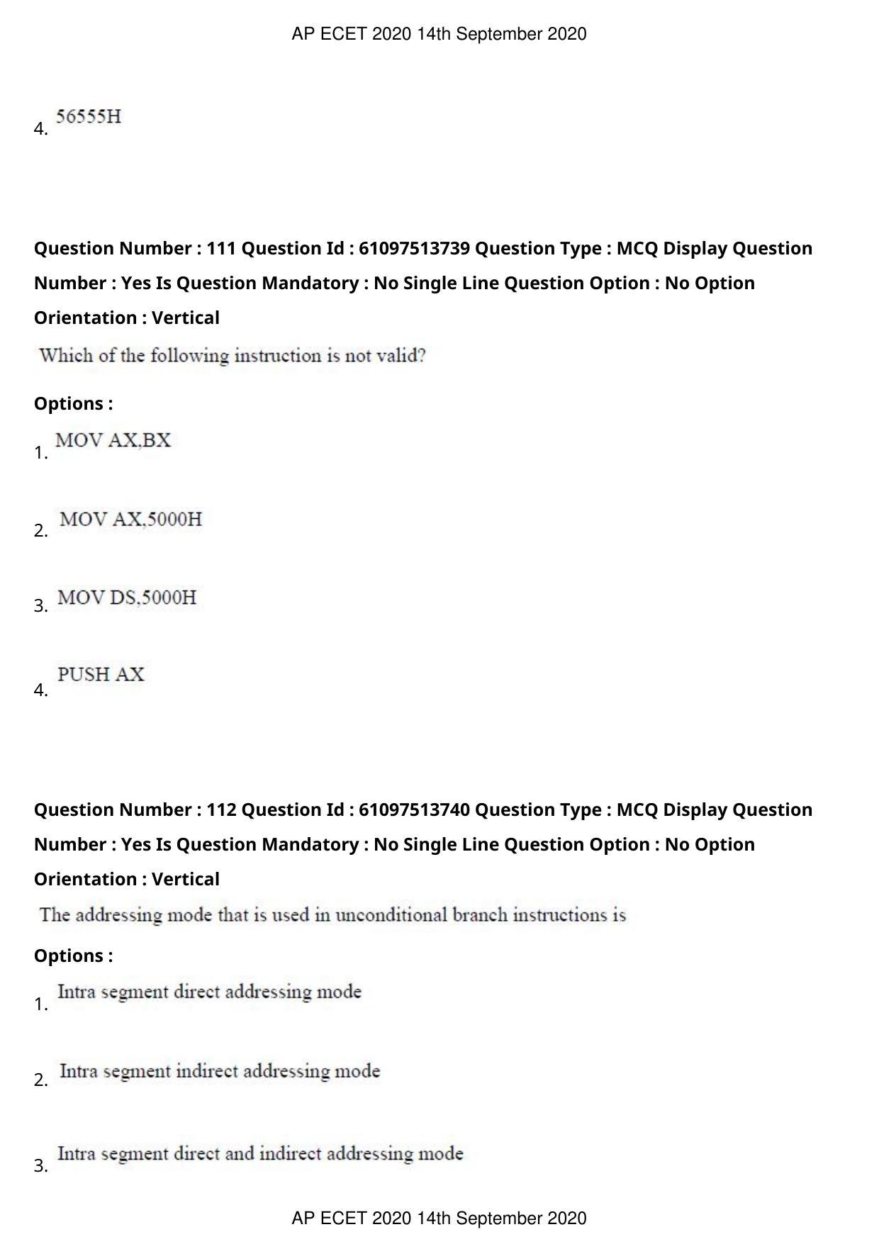 AP ECET 2020 - Computer Science and Engineering (Preview) Question Paper With Preliminary Keys - Page 61
