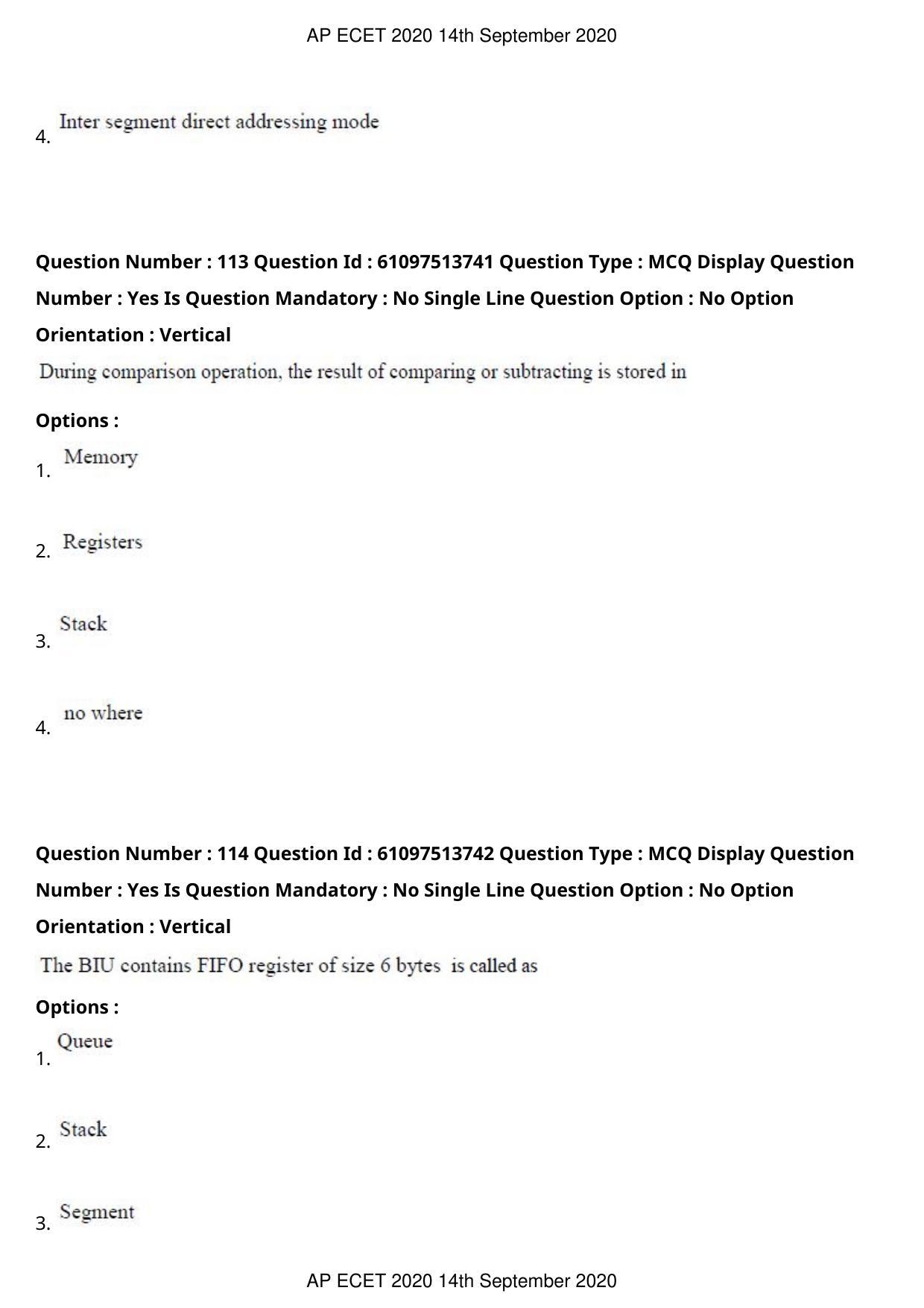 AP ECET 2020 - Computer Science and Engineering (Preview) Question Paper With Preliminary Keys - Page 62