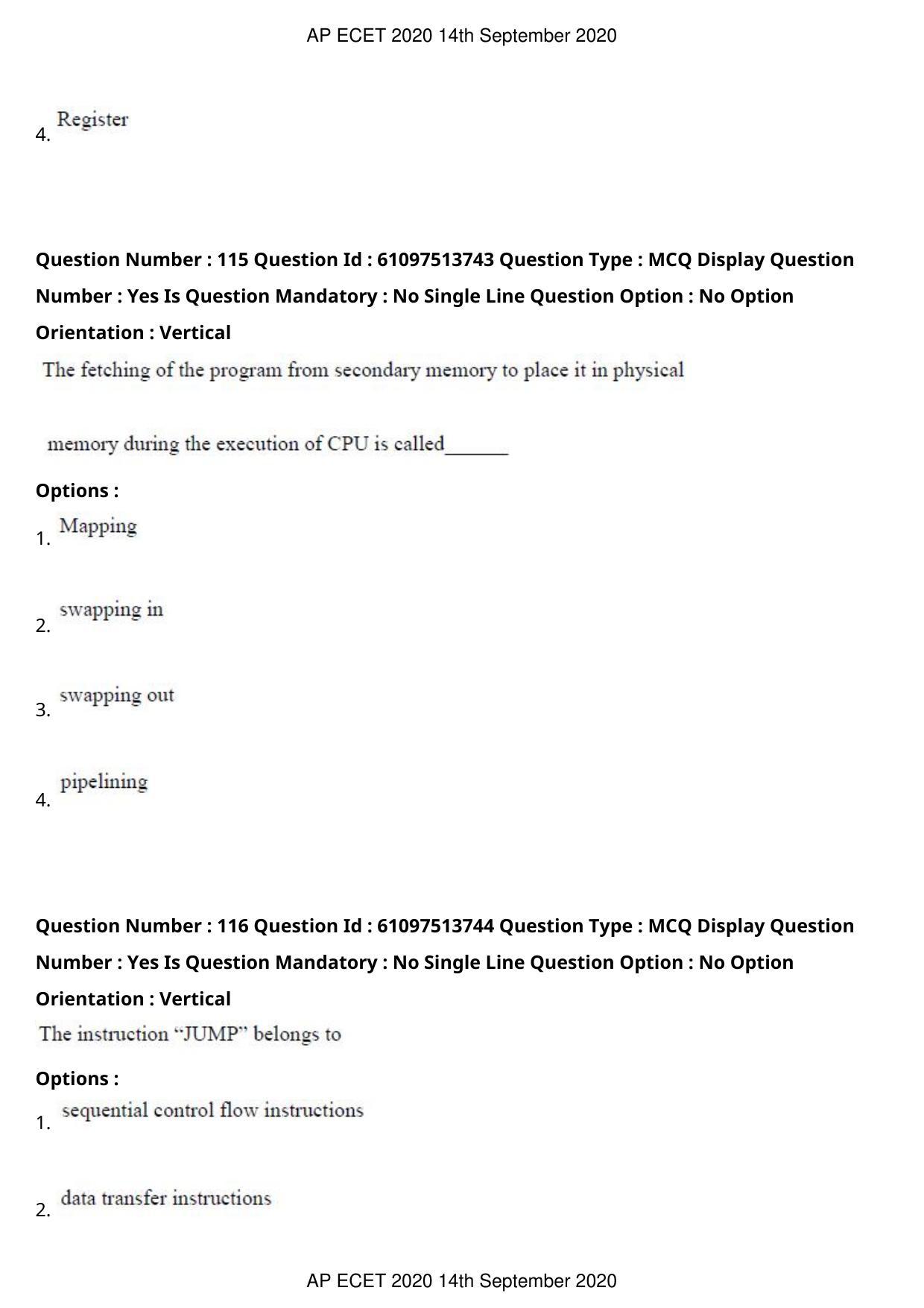 AP ECET 2020 - Computer Science and Engineering (Preview) Question Paper With Preliminary Keys - Page 63