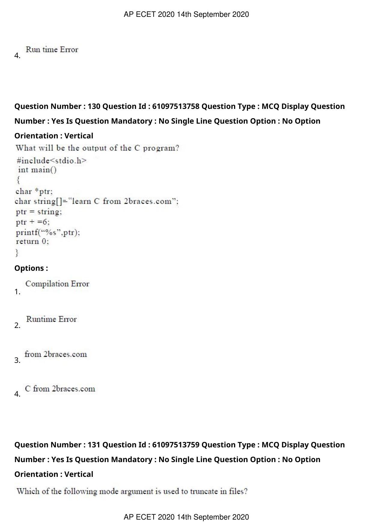 AP ECET 2020 - Computer Science and Engineering (Preview) Question Paper With Preliminary Keys - Page 71