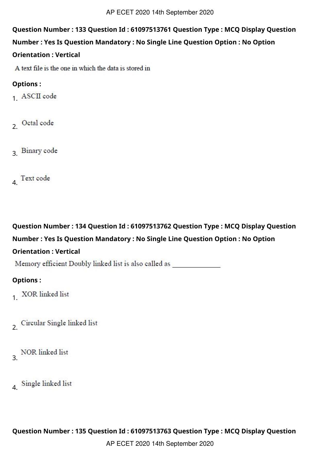 AP ECET 2020 - Computer Science and Engineering (Preview) Question Paper With Preliminary Keys - Page 73