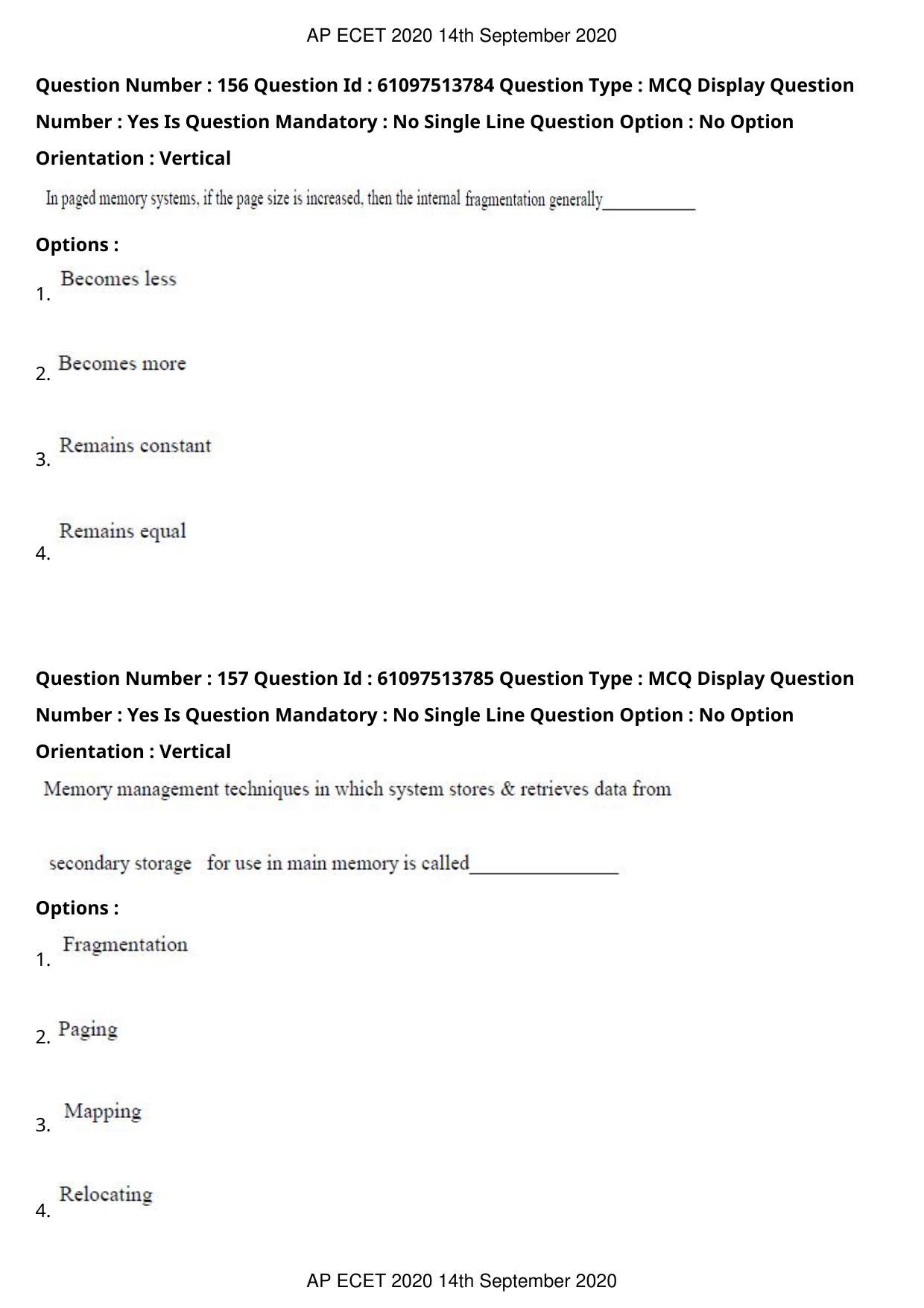 AP ECET 2020 - Computer Science and Engineering (Preview) Question Paper With Preliminary Keys - Page 85