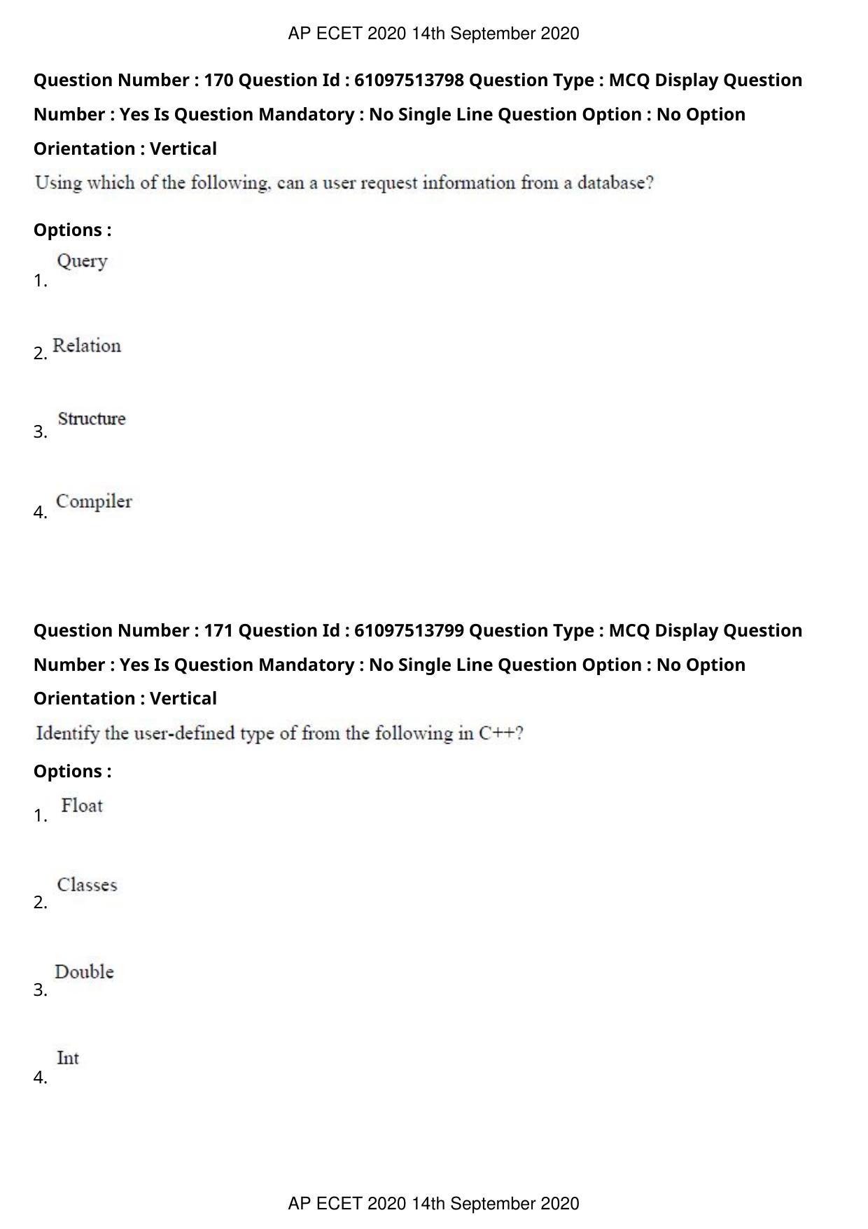 AP ECET 2020 - Computer Science and Engineering (Preview) Question Paper With Preliminary Keys - Page 92