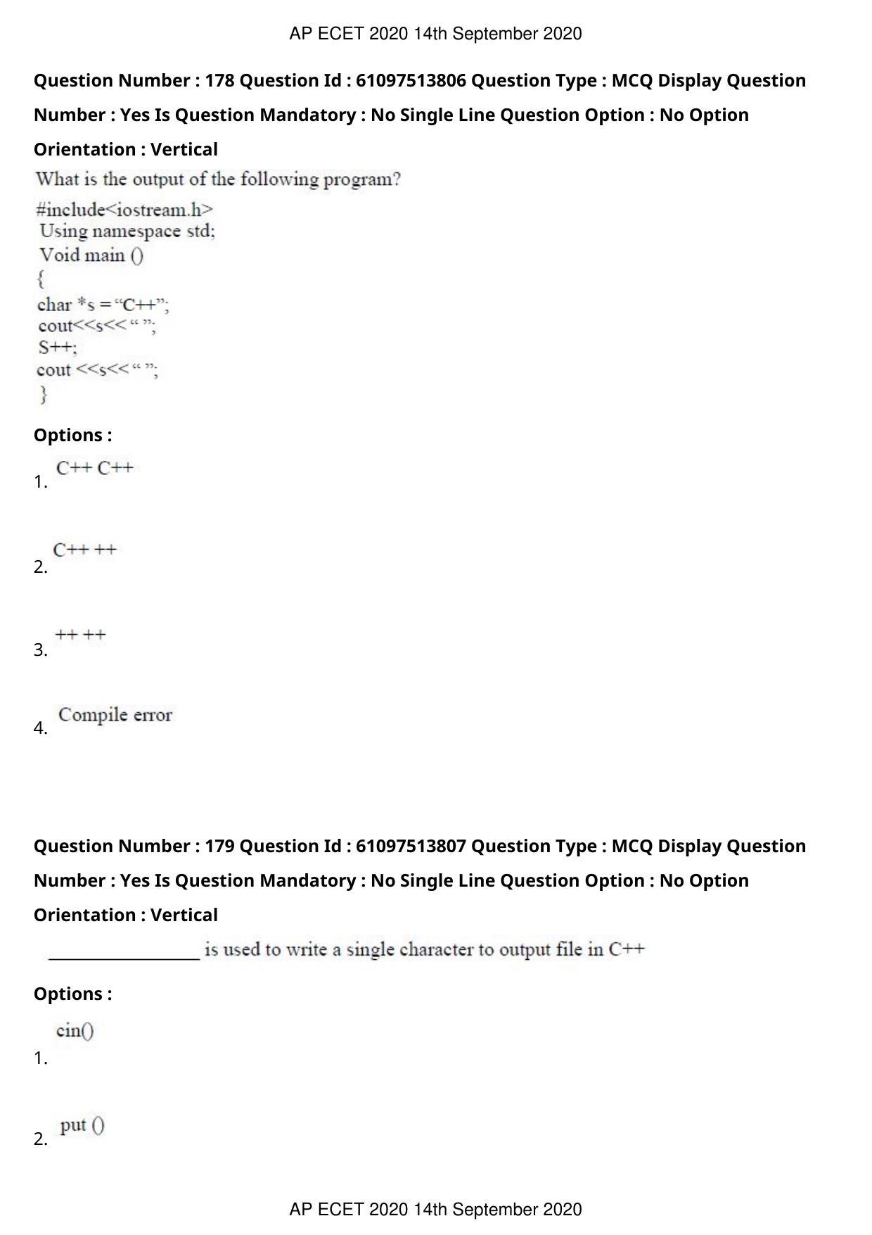 AP ECET 2020 - Computer Science and Engineering (Preview) Question Paper With Preliminary Keys - Page 96
