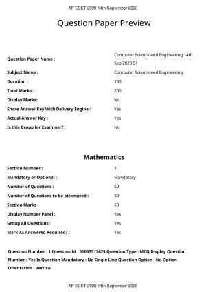 AP ECET 2020 - Computer Science and Engineering (Preview) Question Paper With Preliminary Keys