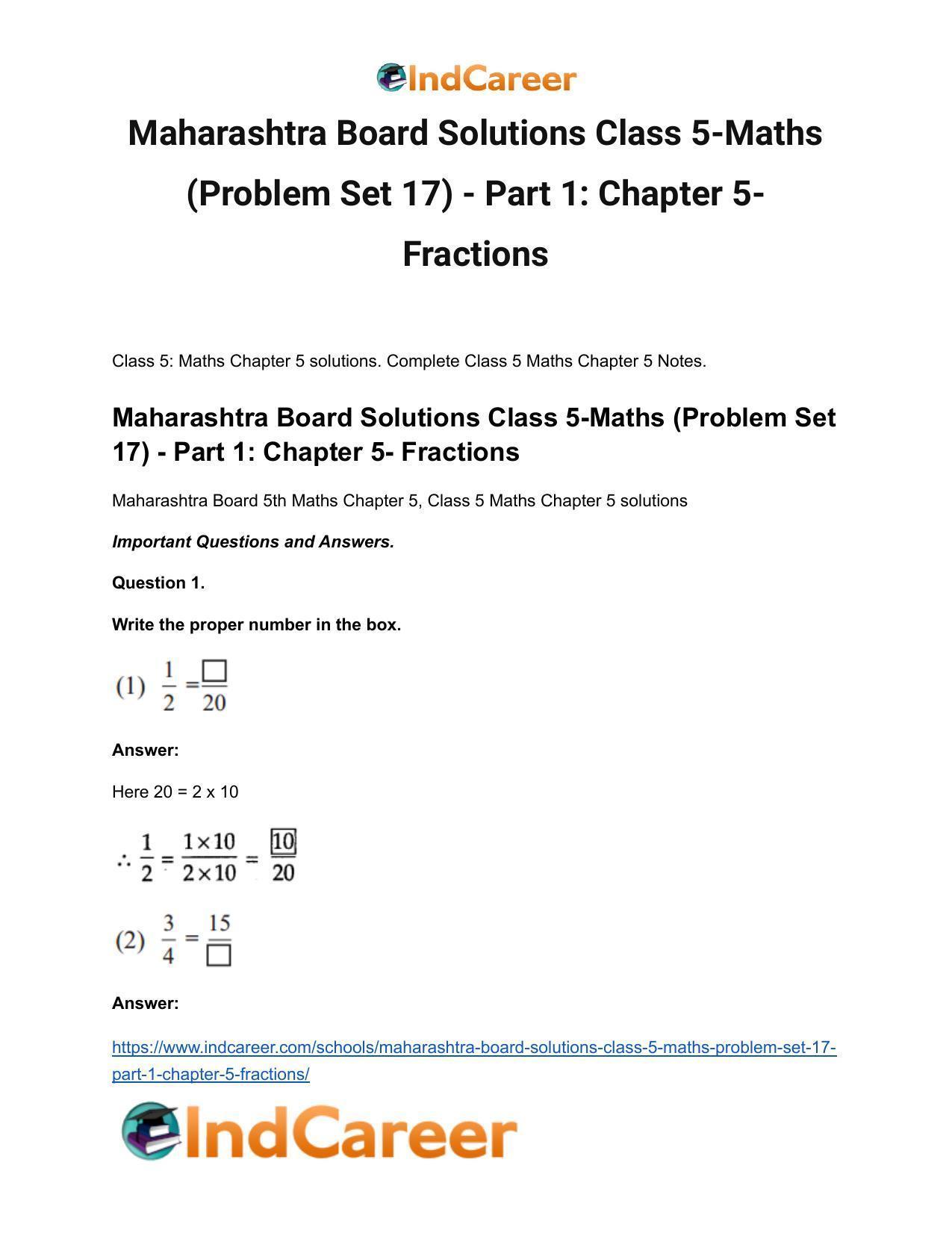 Maharashtra Board Solutions Class 5-Maths (Problem Set 17) - Part 1: Chapter 5- Fractions - Page 2