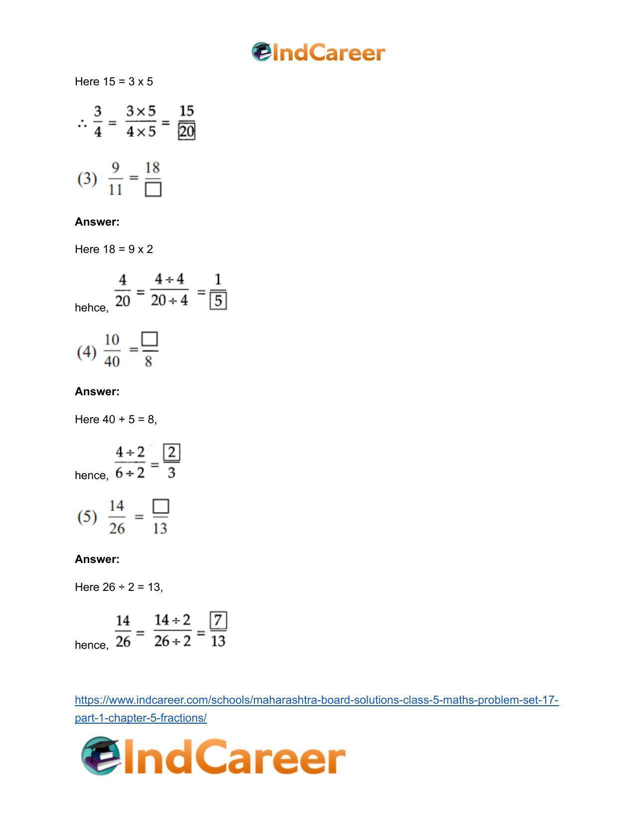 Maharashtra Board Solutions Class 5-Maths (Problem Set 17) - Part 1: Chapter 5- Fractions - Page 3