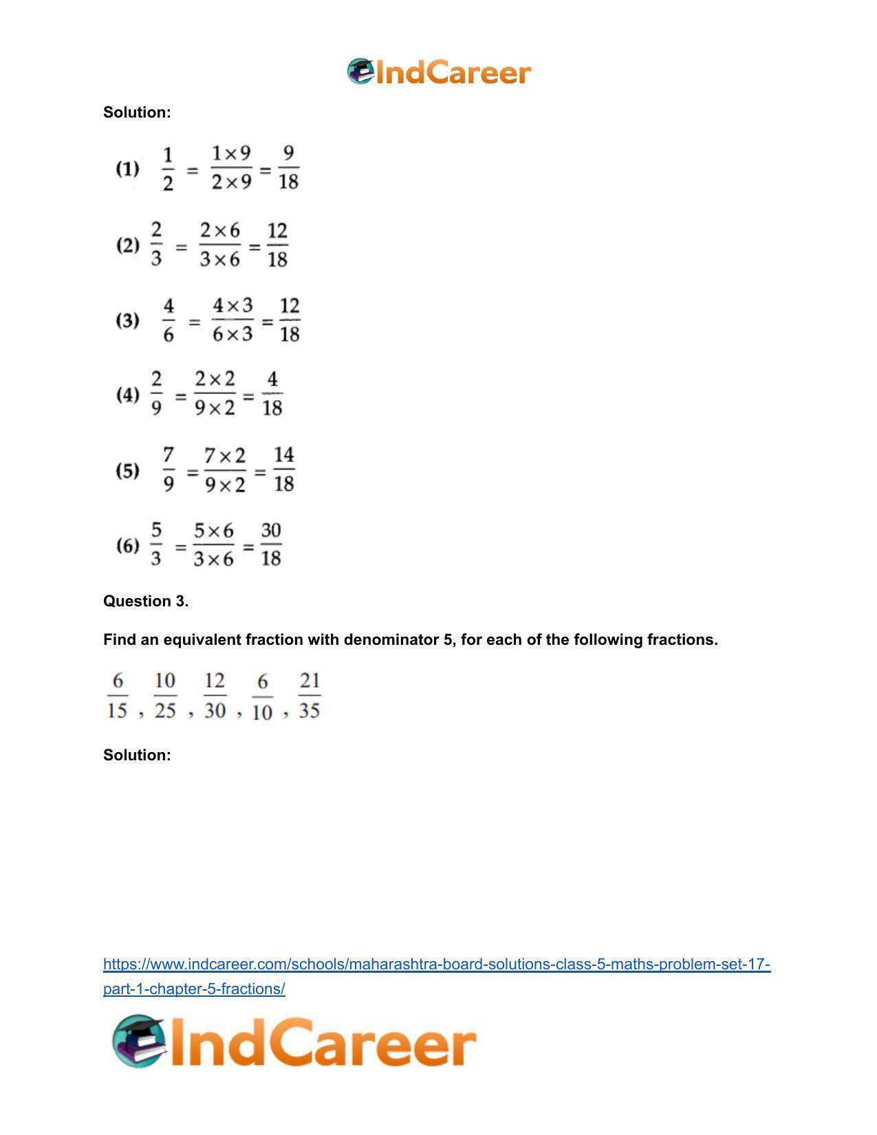 Maharashtra Board Solutions Class 5-Maths (Problem Set 17) - Part 1: Chapter 5- Fractions - Page 5