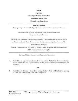 ISC Class 12 2017 ART PAPER 2 Drawing or Painting from Nature Question Paper