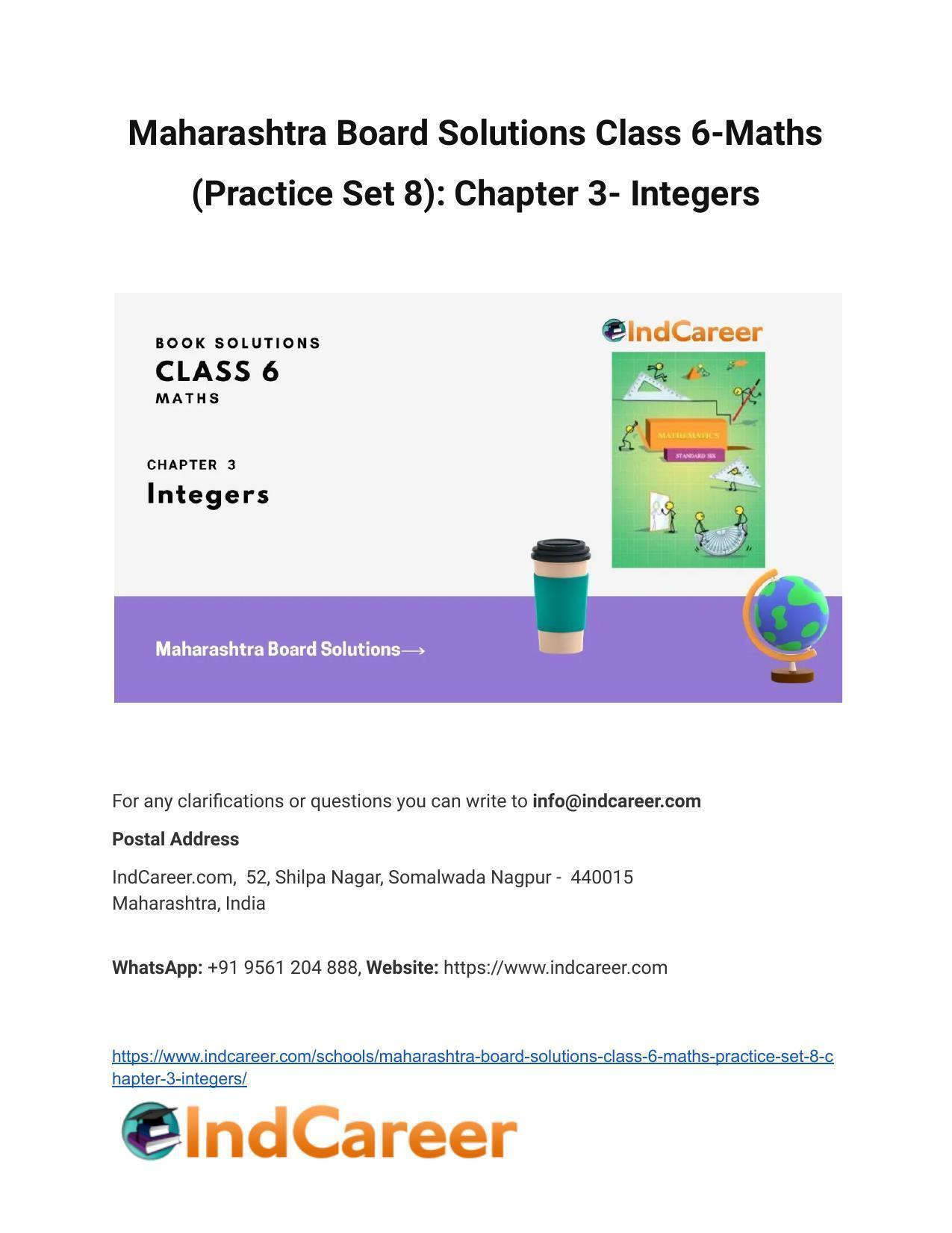 Maharashtra Board Solutions Class 6-Maths (Practice Set 8): Chapter 3- Integers - Page 1