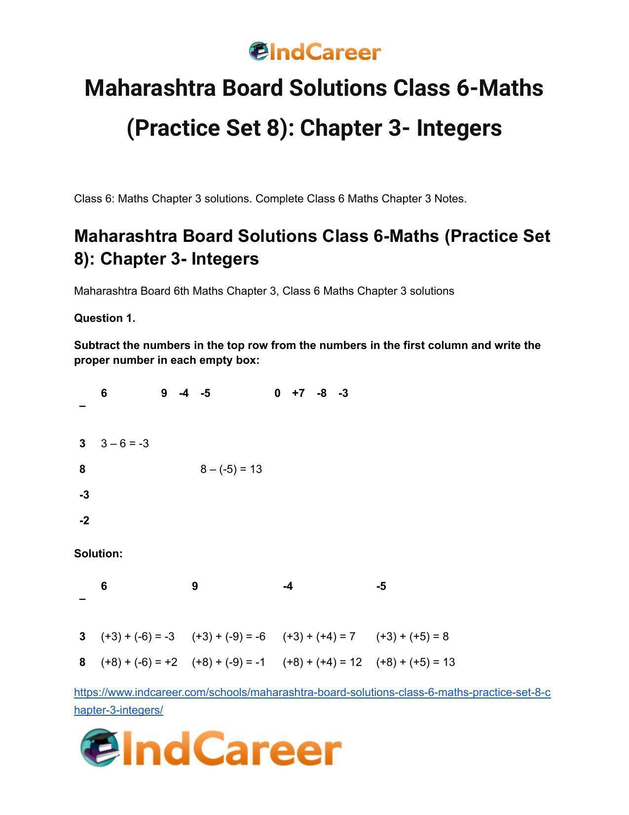 Maharashtra Board Solutions Class 6-Maths (Practice Set 8): Chapter 3- Integers - Page 2
