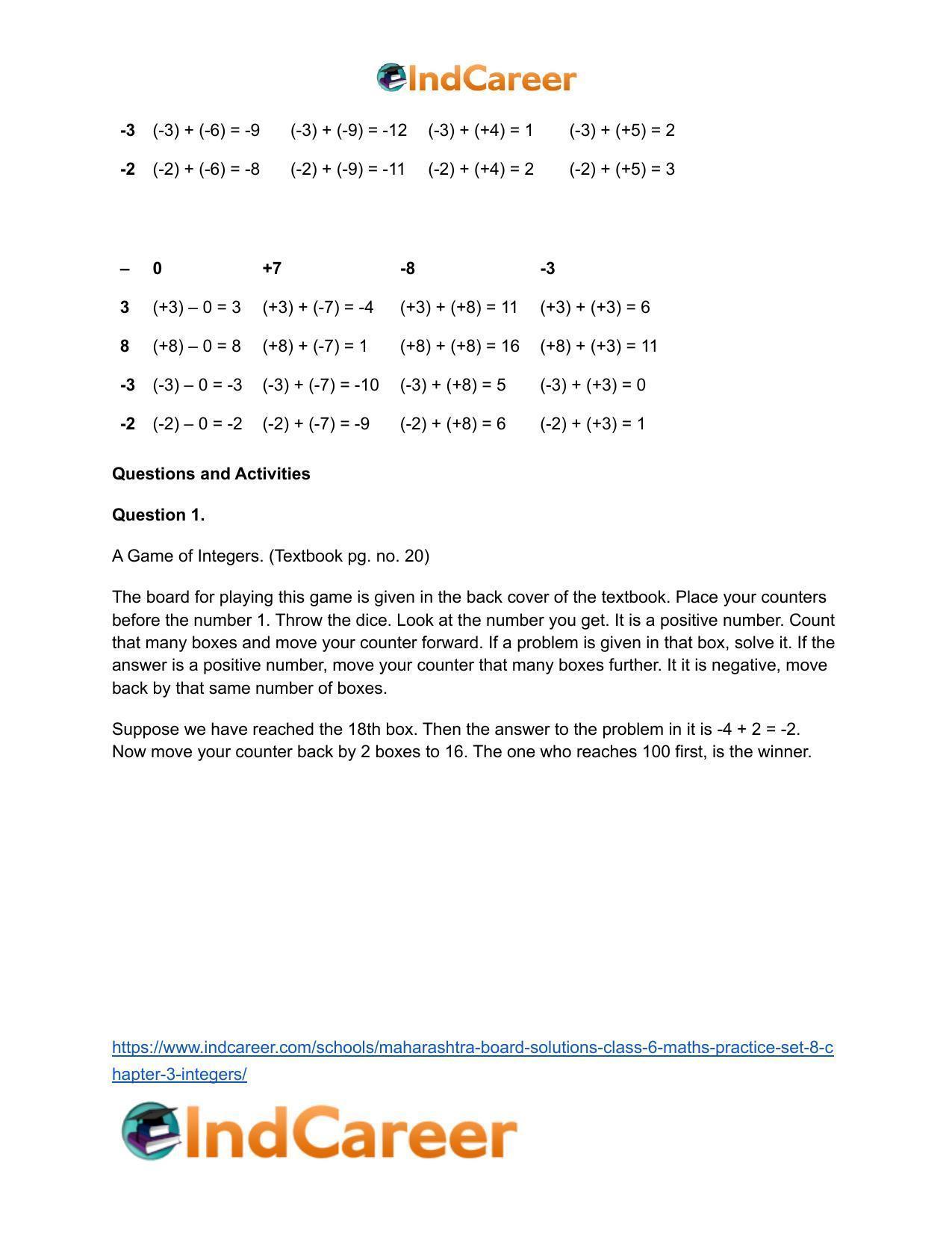 Maharashtra Board Solutions Class 6-Maths (Practice Set 8): Chapter 3- Integers - Page 3