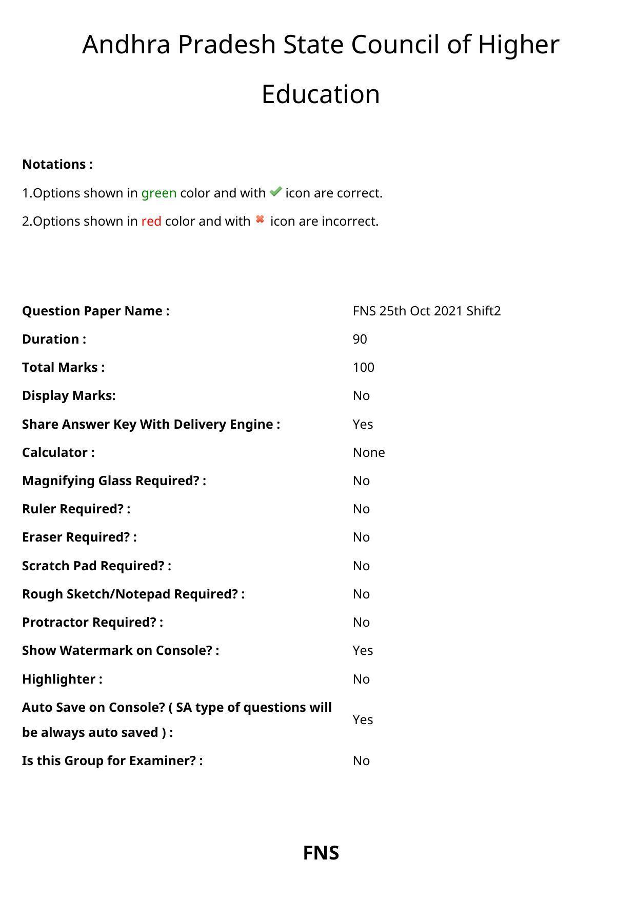 AP PGCET 2021 FNS Question Paper with Answer Key - Page 1