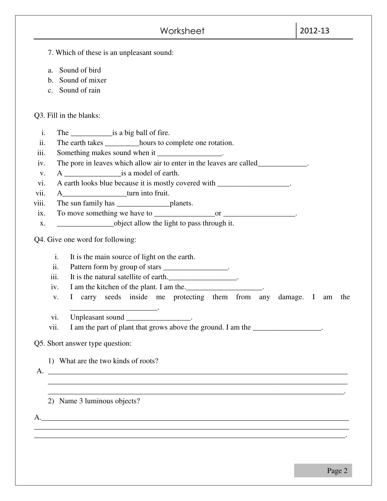 Worksheet for Class 3 EVS Assignment 14 Revision Sheet - Page 2