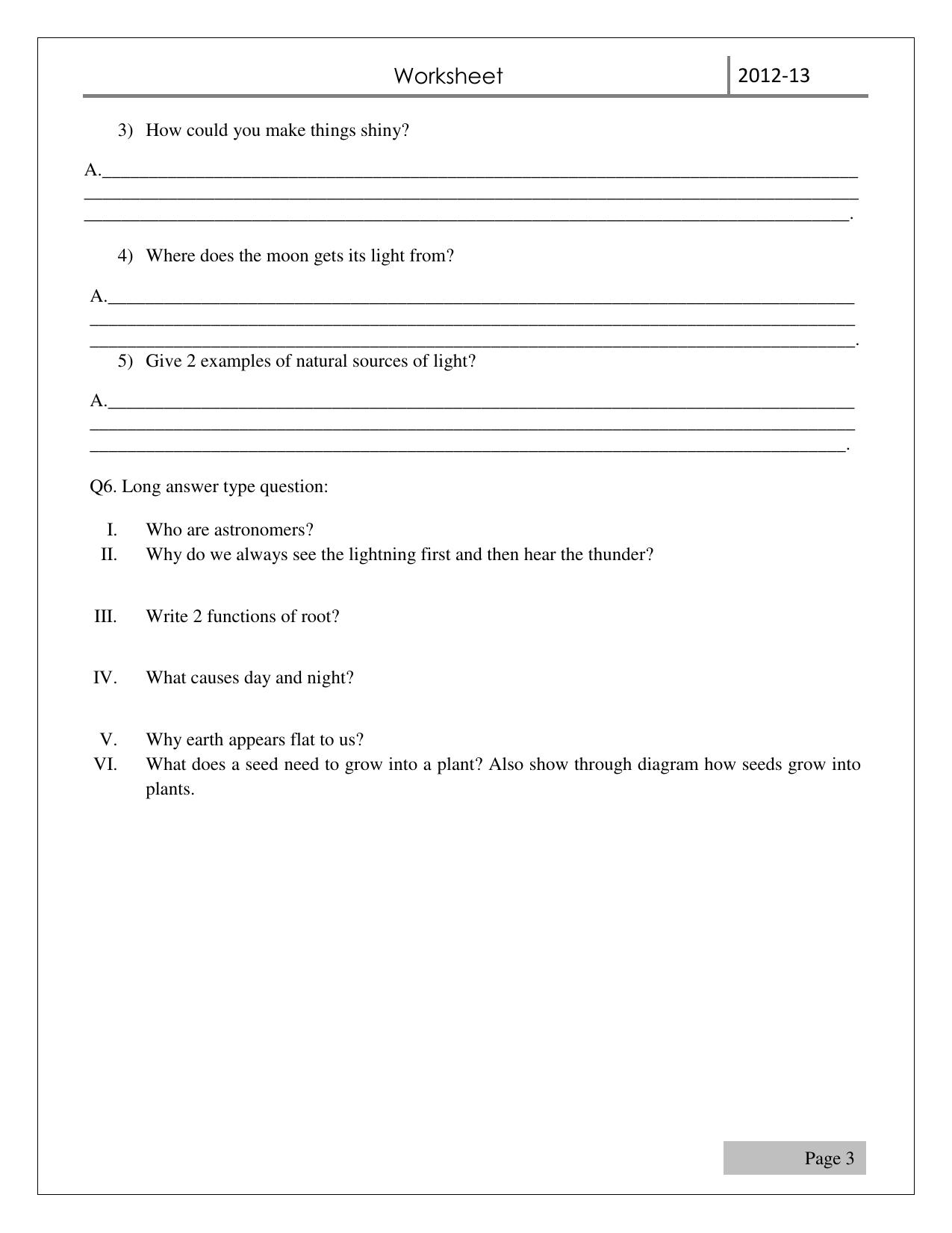 Worksheet for Class 3 EVS Assignment 14 Revision Sheet - Page 3