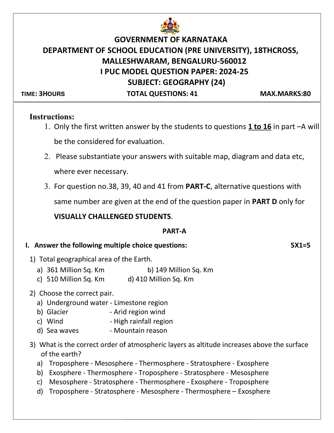 Karnataka 1st PUC Geography Model Question Paper 2025 - Page 5