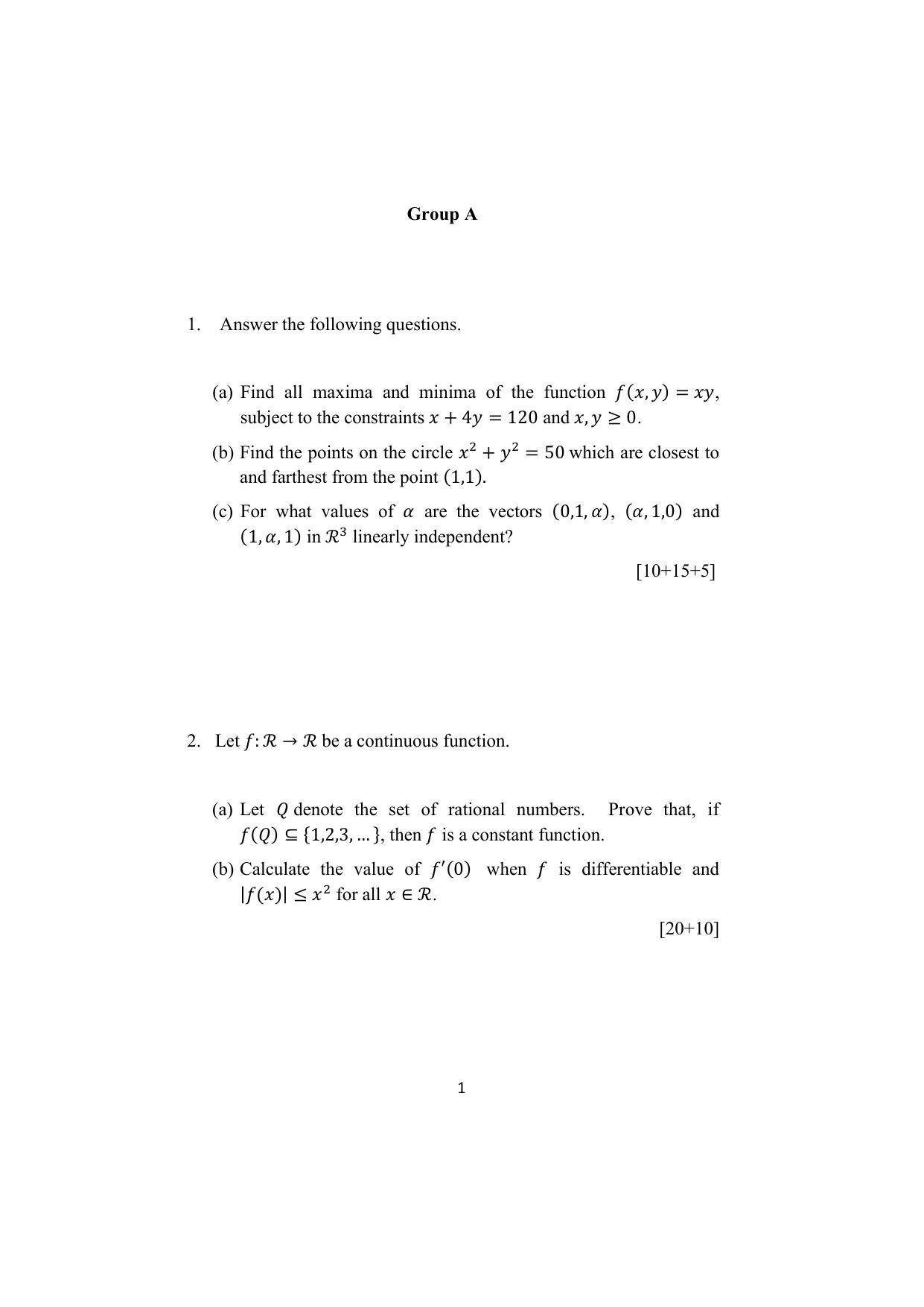 ISI Admission Test M.S.(QE) PEB 2022 Sample Paper - Page 1