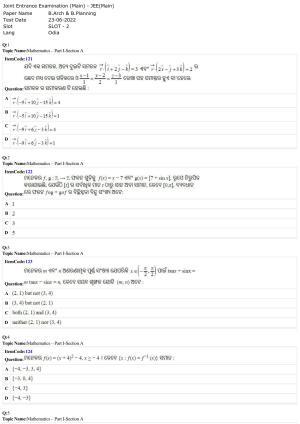 JEE Mains 2022: B Arch & B Planning Odiya (Shift A2) 23-06-2022 Question Paper