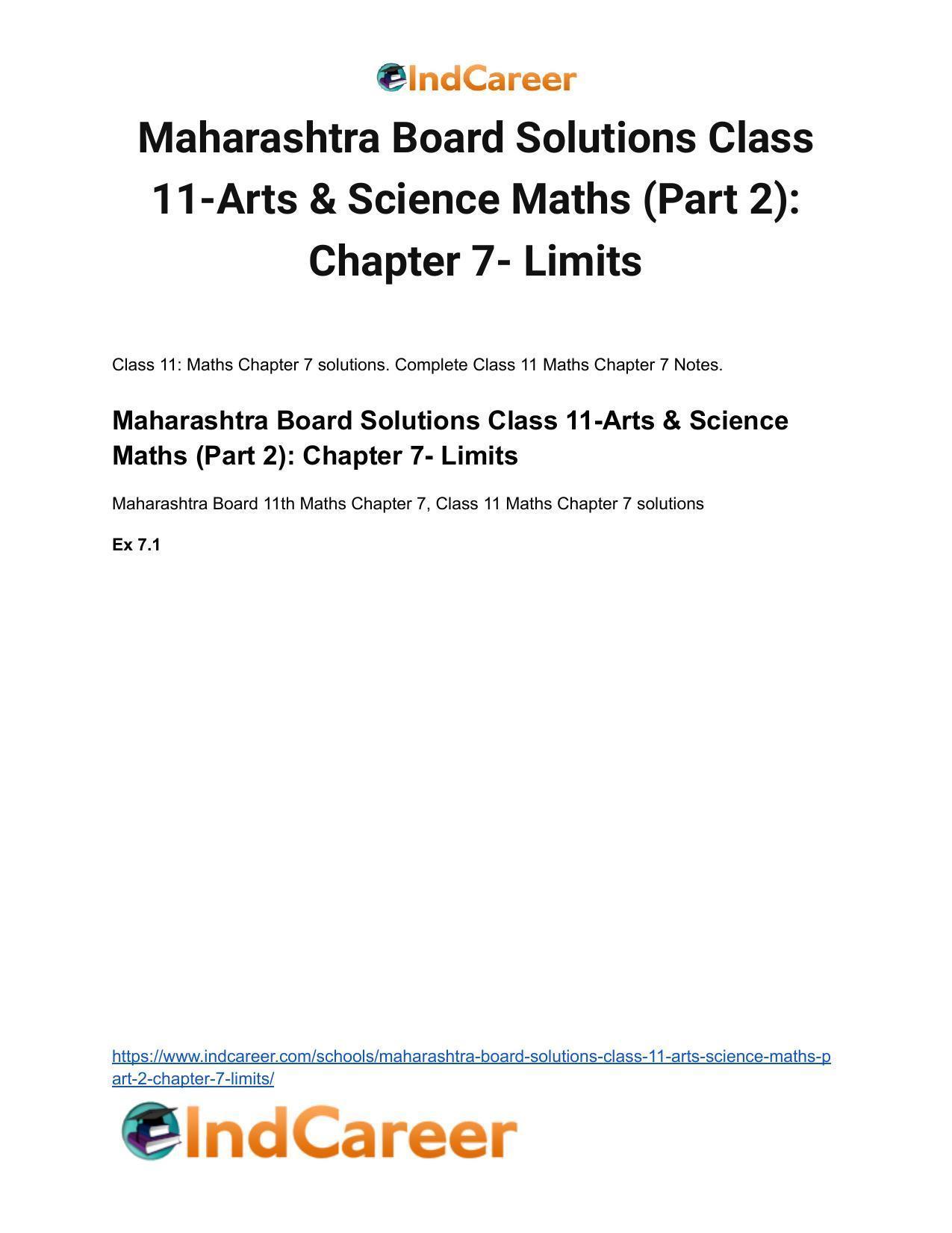 Maharashtra Board Solutions Class 11-Arts & Science Maths (Part 2): Chapter 7- Limits - Page 2