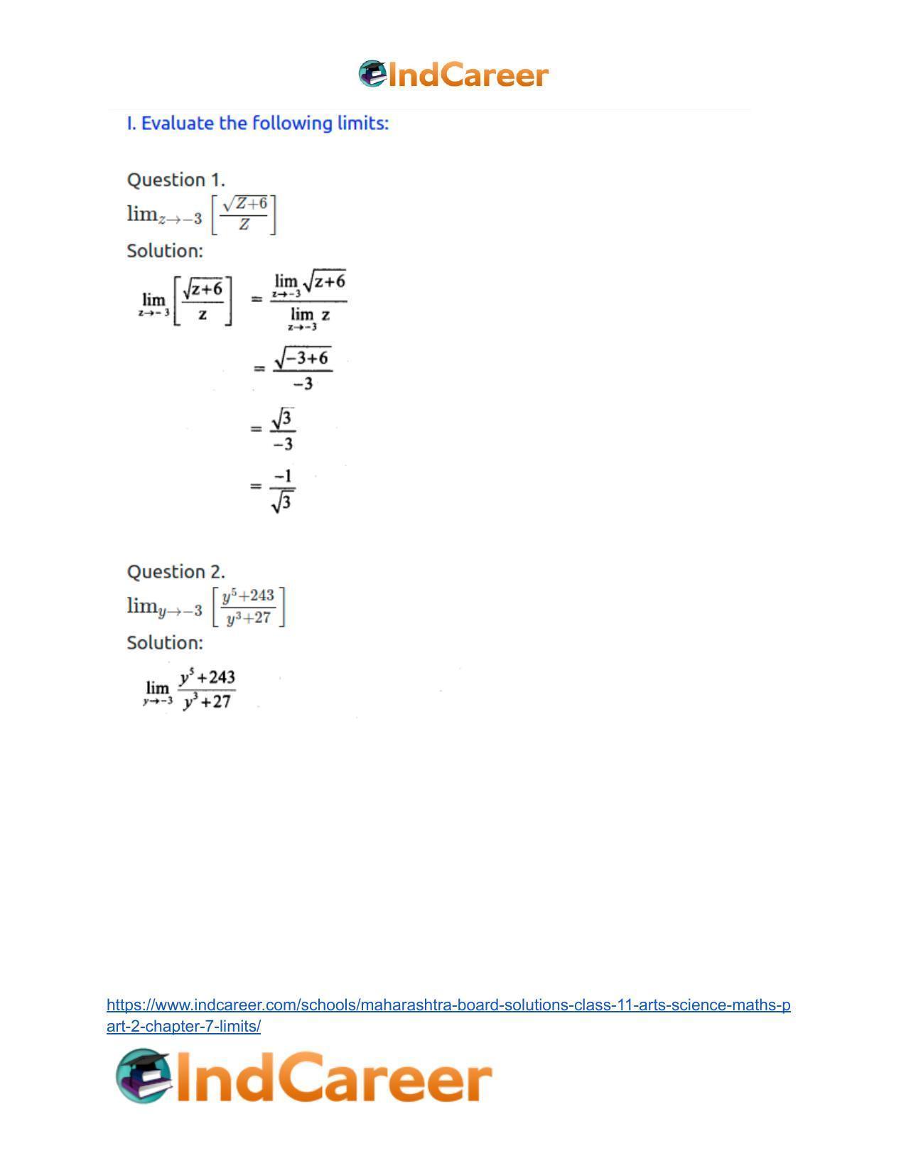 Maharashtra Board Solutions Class 11-Arts & Science Maths (Part 2): Chapter 7- Limits - Page 3