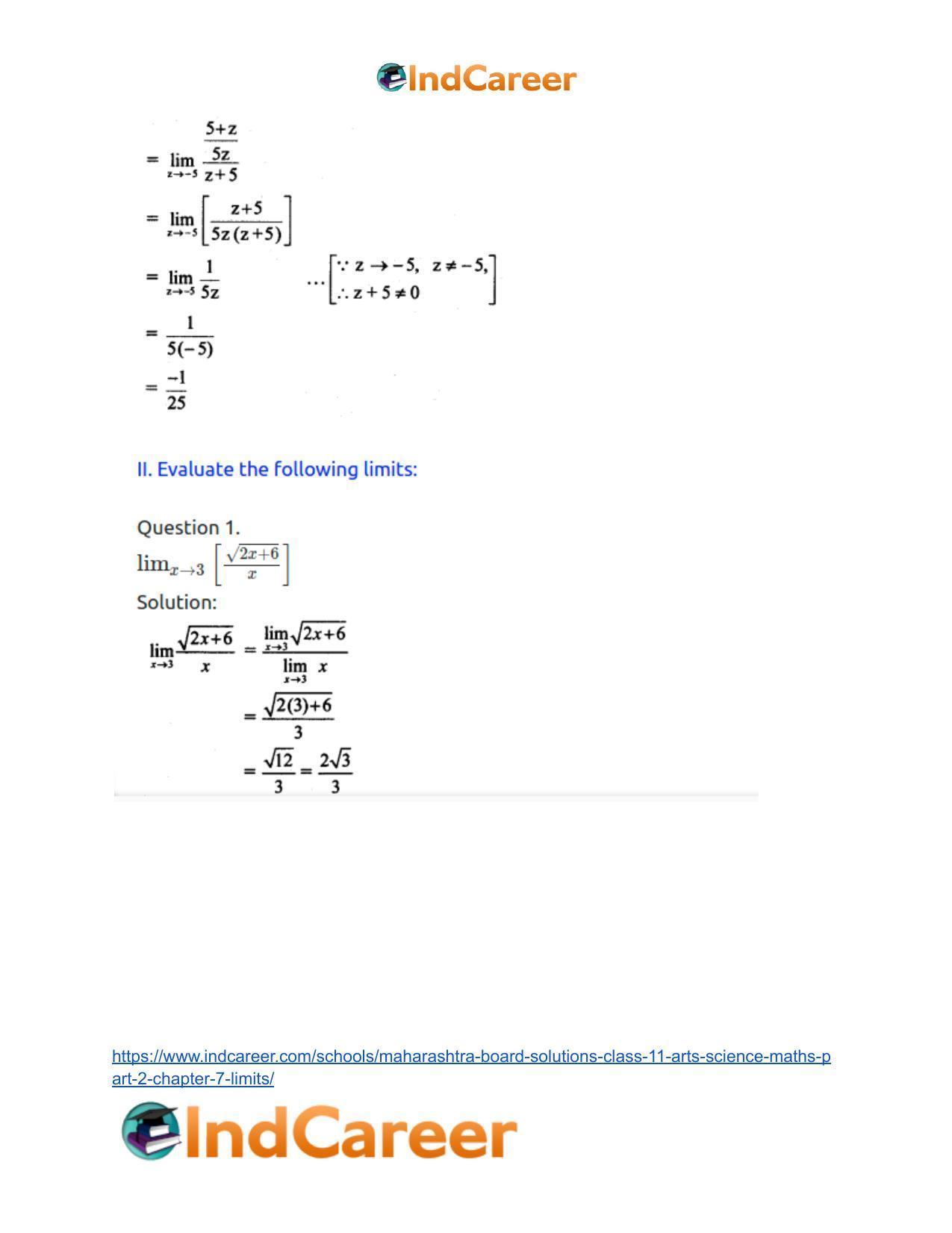 Maharashtra Board Solutions Class 11-Arts & Science Maths (Part 2): Chapter 7- Limits - Page 5