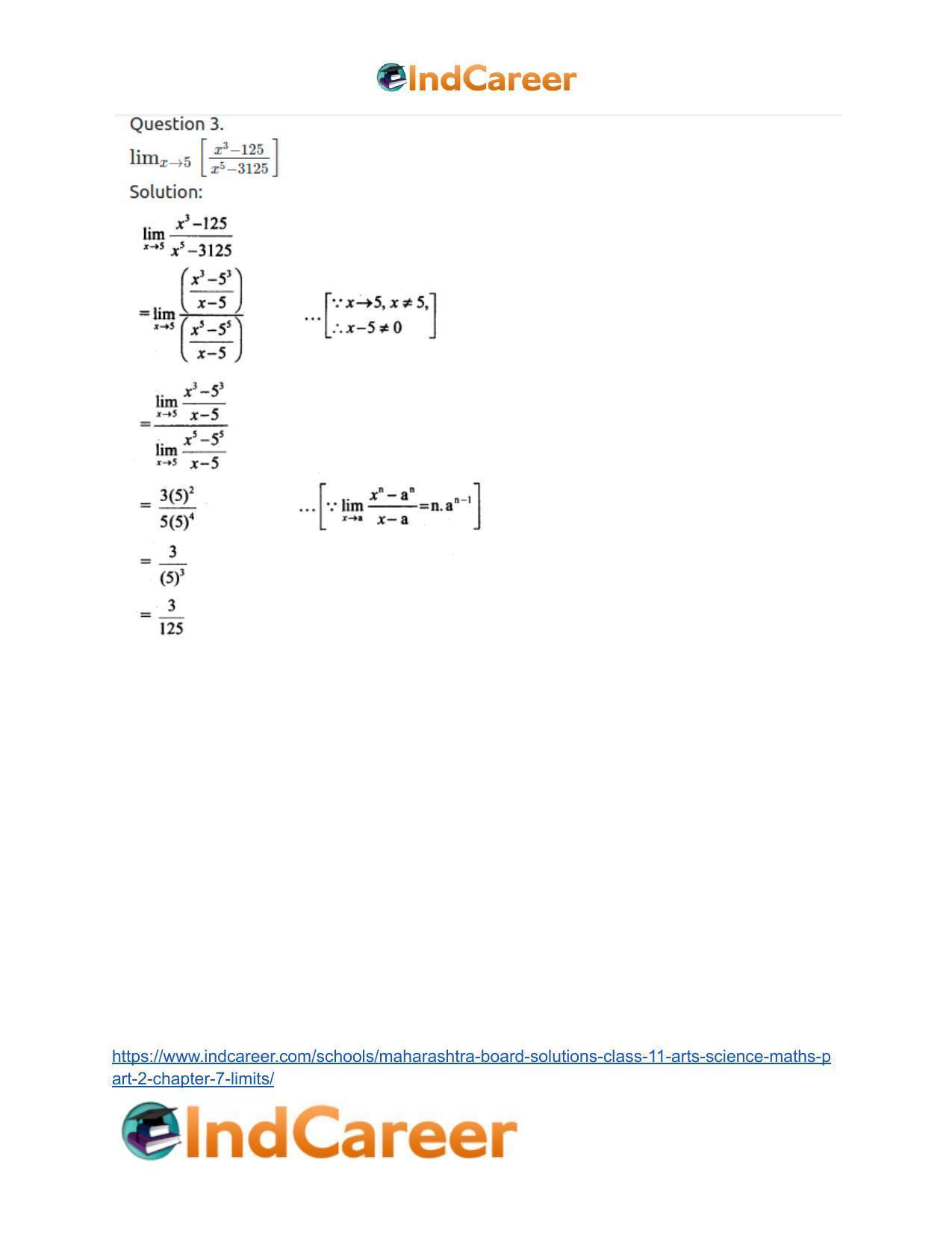 Maharashtra Board Solutions Class 11-Arts & Science Maths (Part 2): Chapter 7- Limits - Page 7