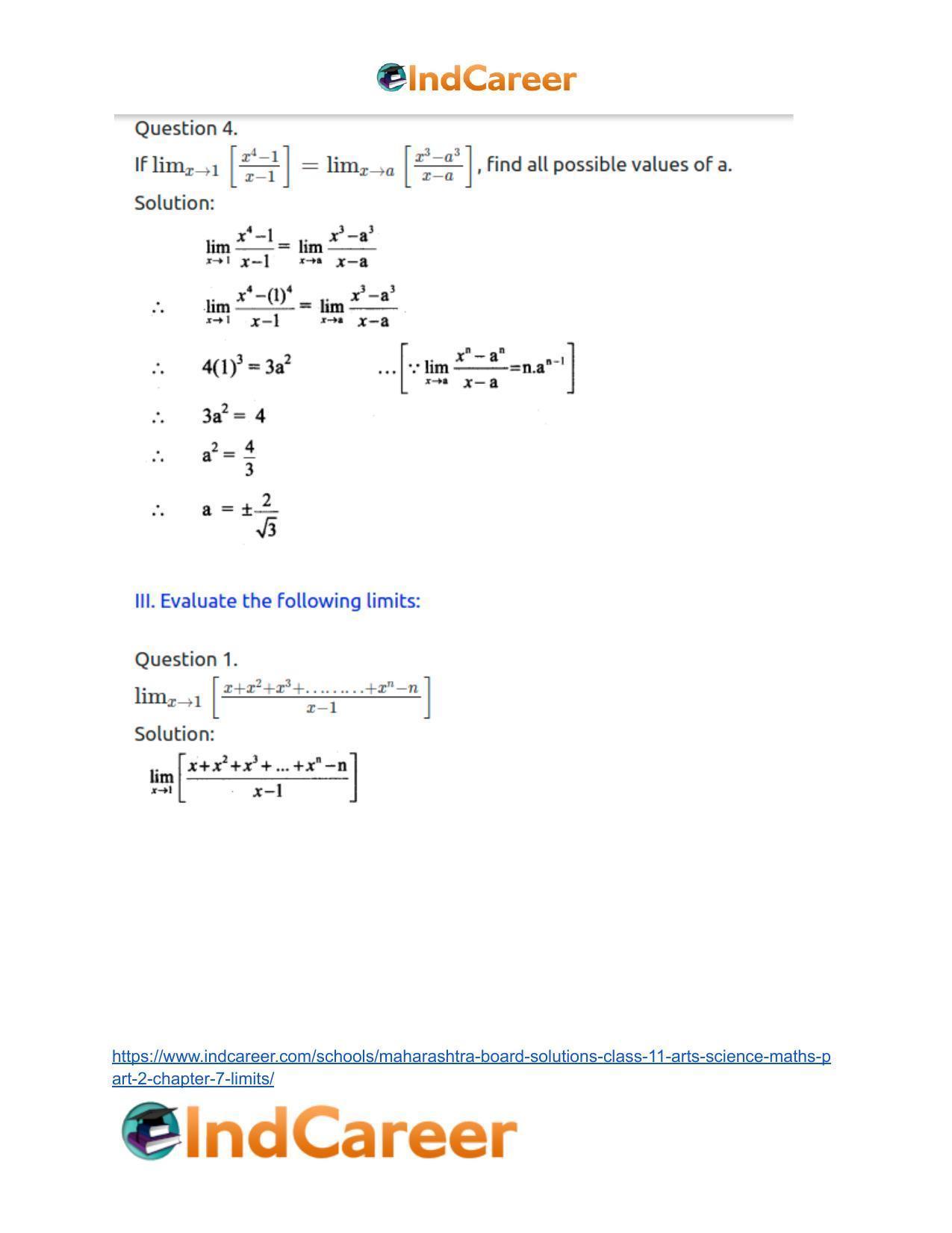 Maharashtra Board Solutions Class 11-Arts & Science Maths (Part 2): Chapter 7- Limits - Page 8