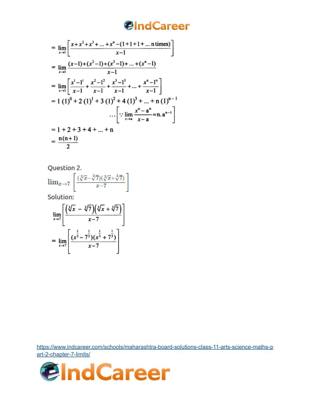 Maharashtra Board Solutions Class 11-Arts & Science Maths (Part 2): Chapter 7- Limits - Page 9