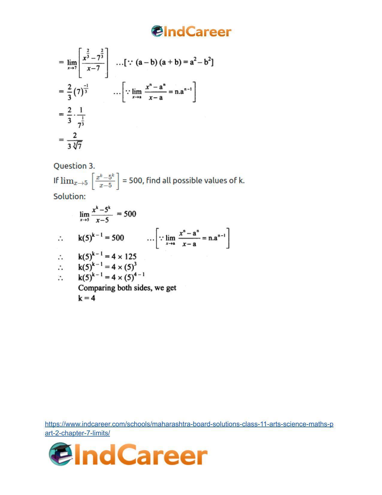 Maharashtra Board Solutions Class 11-Arts & Science Maths (Part 2): Chapter 7- Limits - Page 10