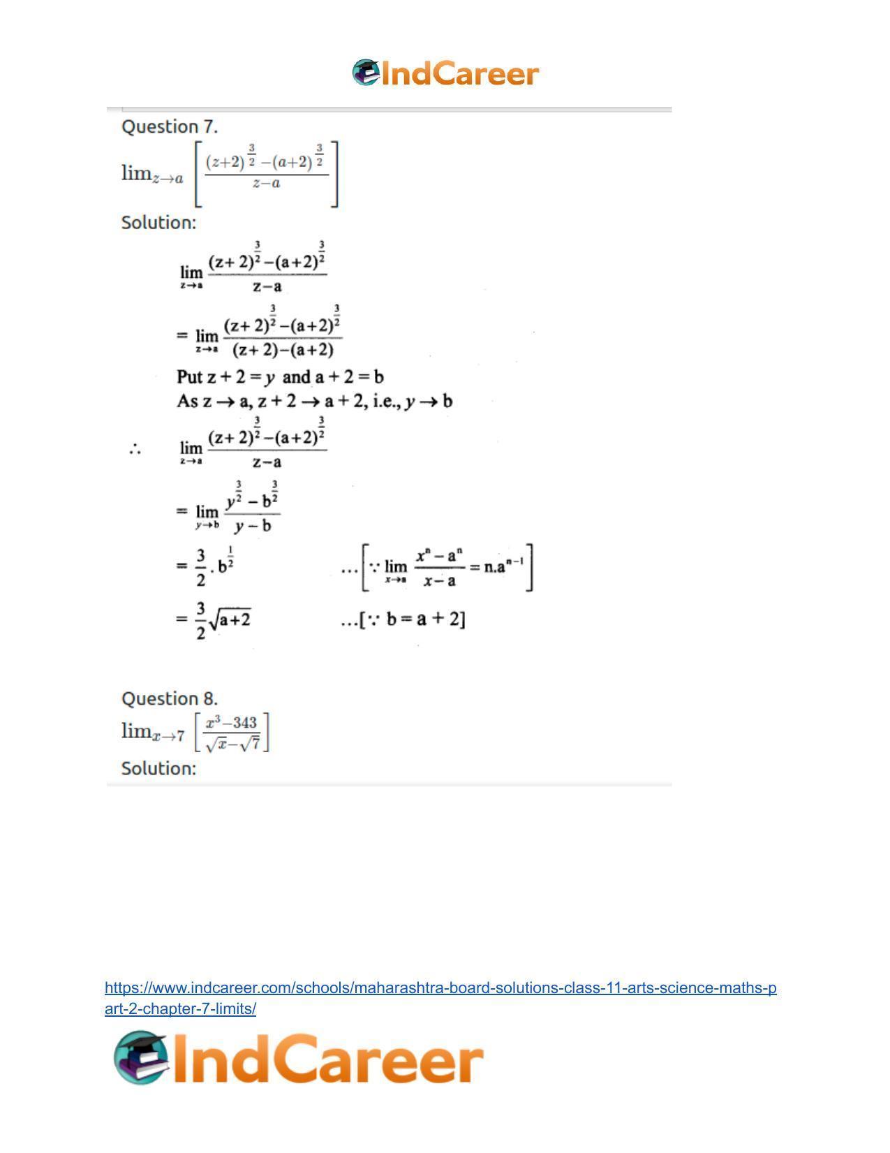 Maharashtra Board Solutions Class 11-Arts & Science Maths (Part 2): Chapter 7- Limits - Page 15