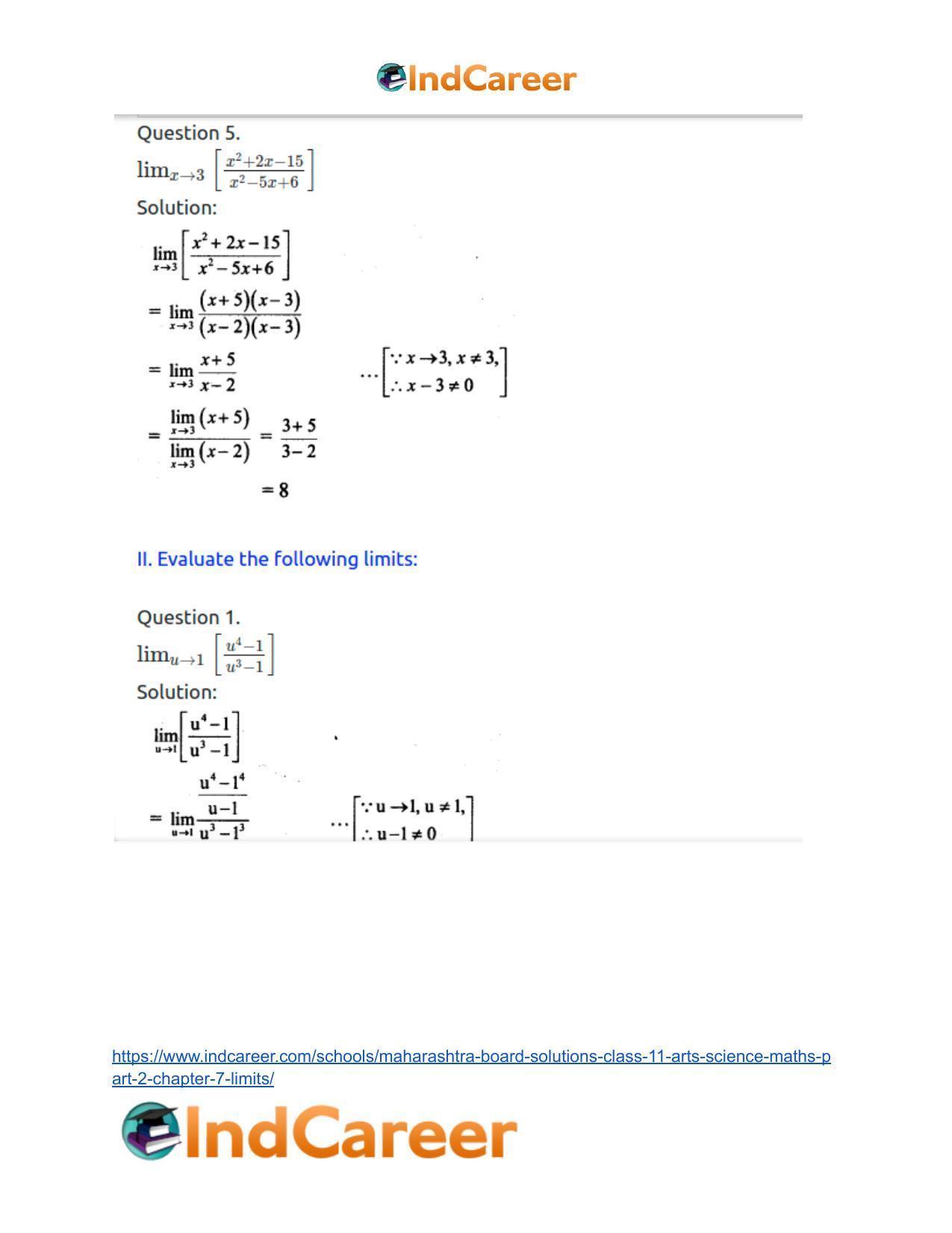 Maharashtra Board Solutions Class 11-Arts & Science Maths (Part 2): Chapter 7- Limits - Page 25