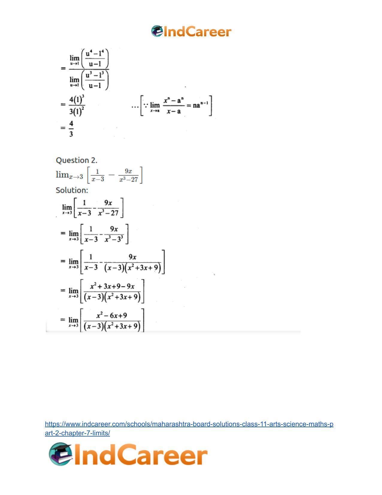 Maharashtra Board Solutions Class 11-Arts & Science Maths (Part 2): Chapter 7- Limits - Page 26