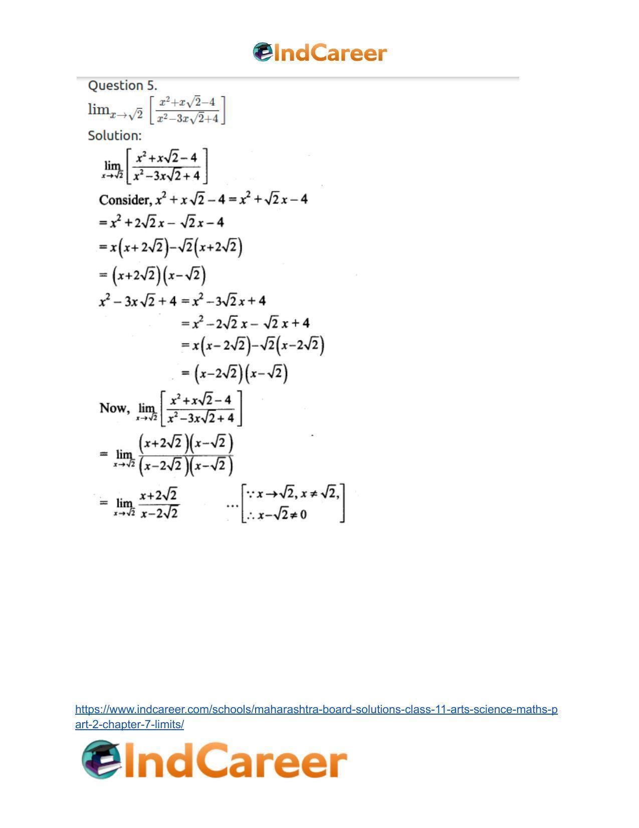 Maharashtra Board Solutions Class 11-Arts & Science Maths (Part 2): Chapter 7- Limits - Page 29